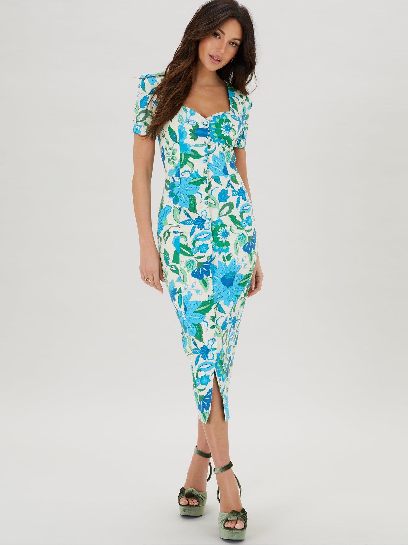 Floral fitted best sale midi dress