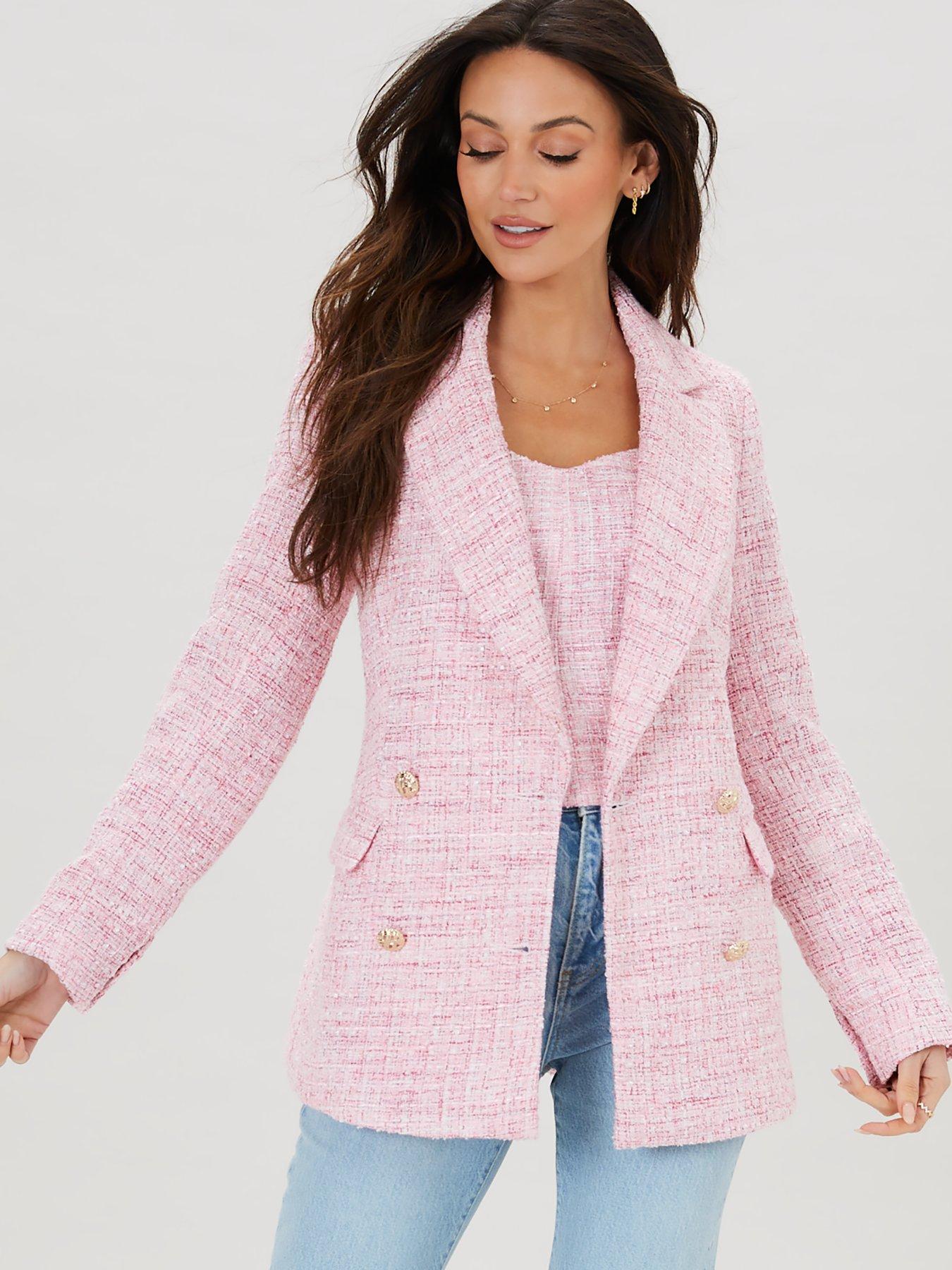 Michelle Keegan Boucle Double Breasted Blazer - Pink