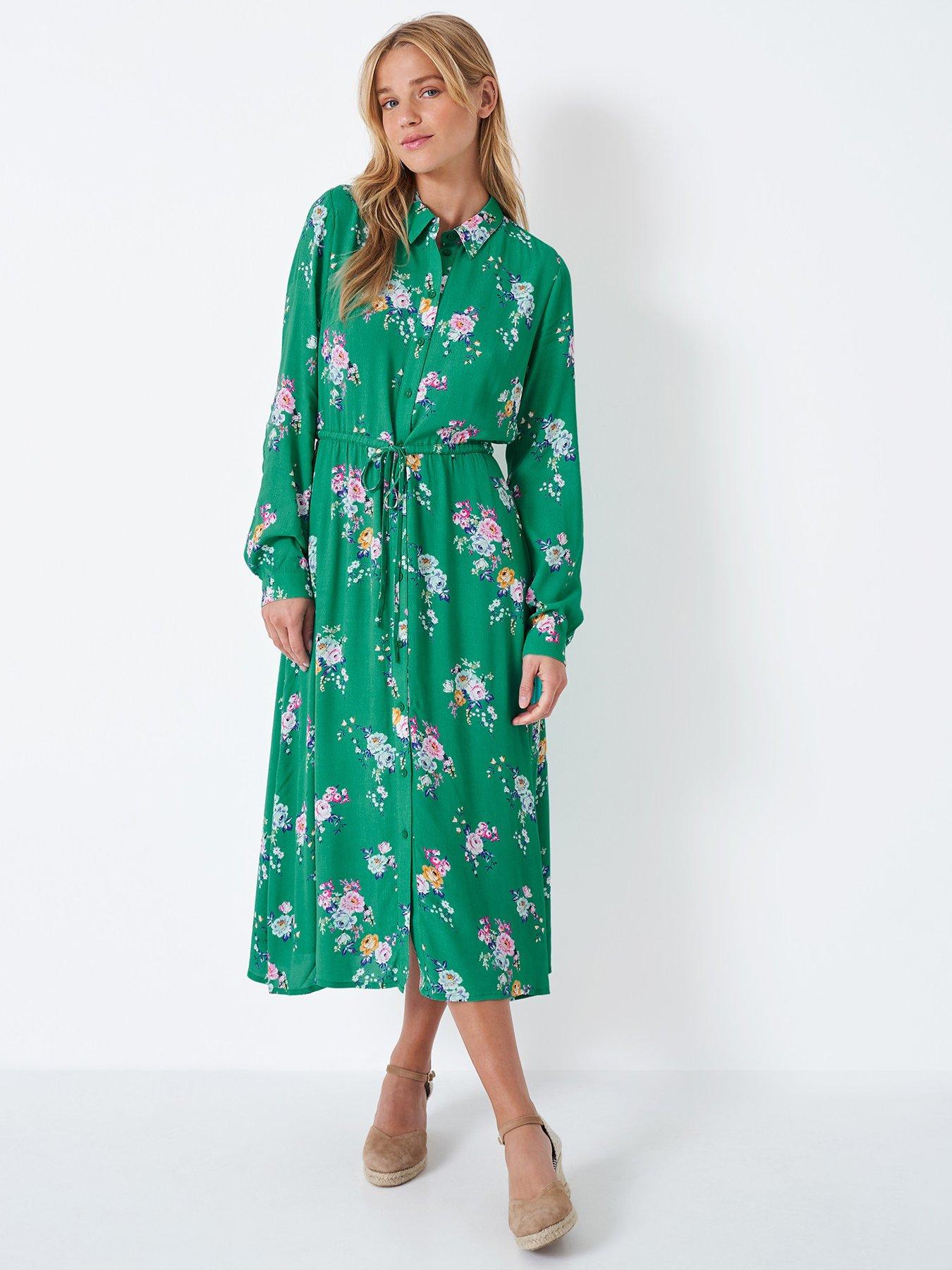 crew-clothing-floral-printed-midi-tie-waist-shirt-dress--green