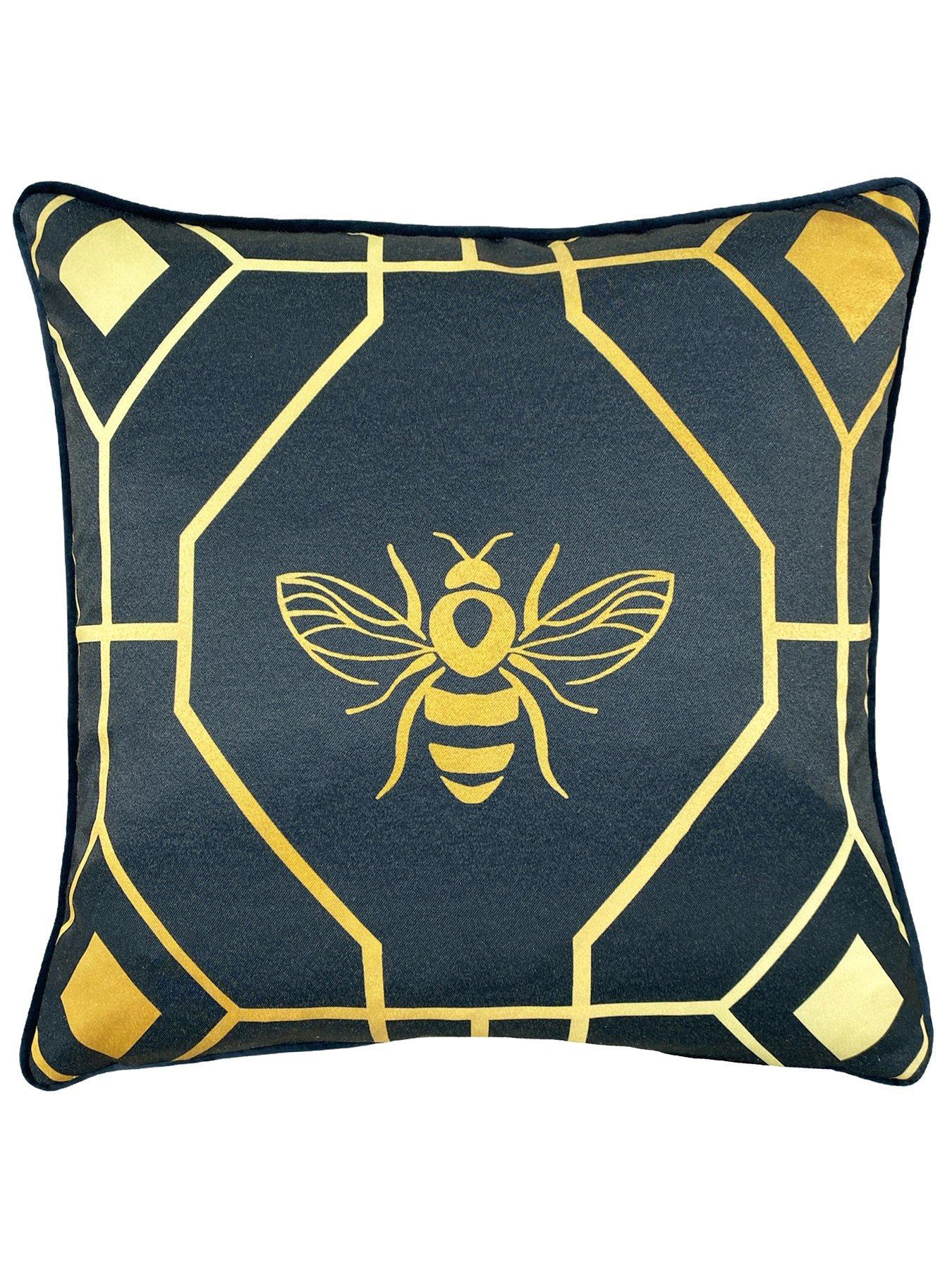 Product photograph of Furn Bee Deco Navy Feather Filled Cushion from very.co.uk