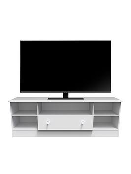 Product photograph of Swift Verve Ready Assembled Wide 1 Drawer Tv Media - Fits Up To 64 Inch Tv - White from very.co.uk