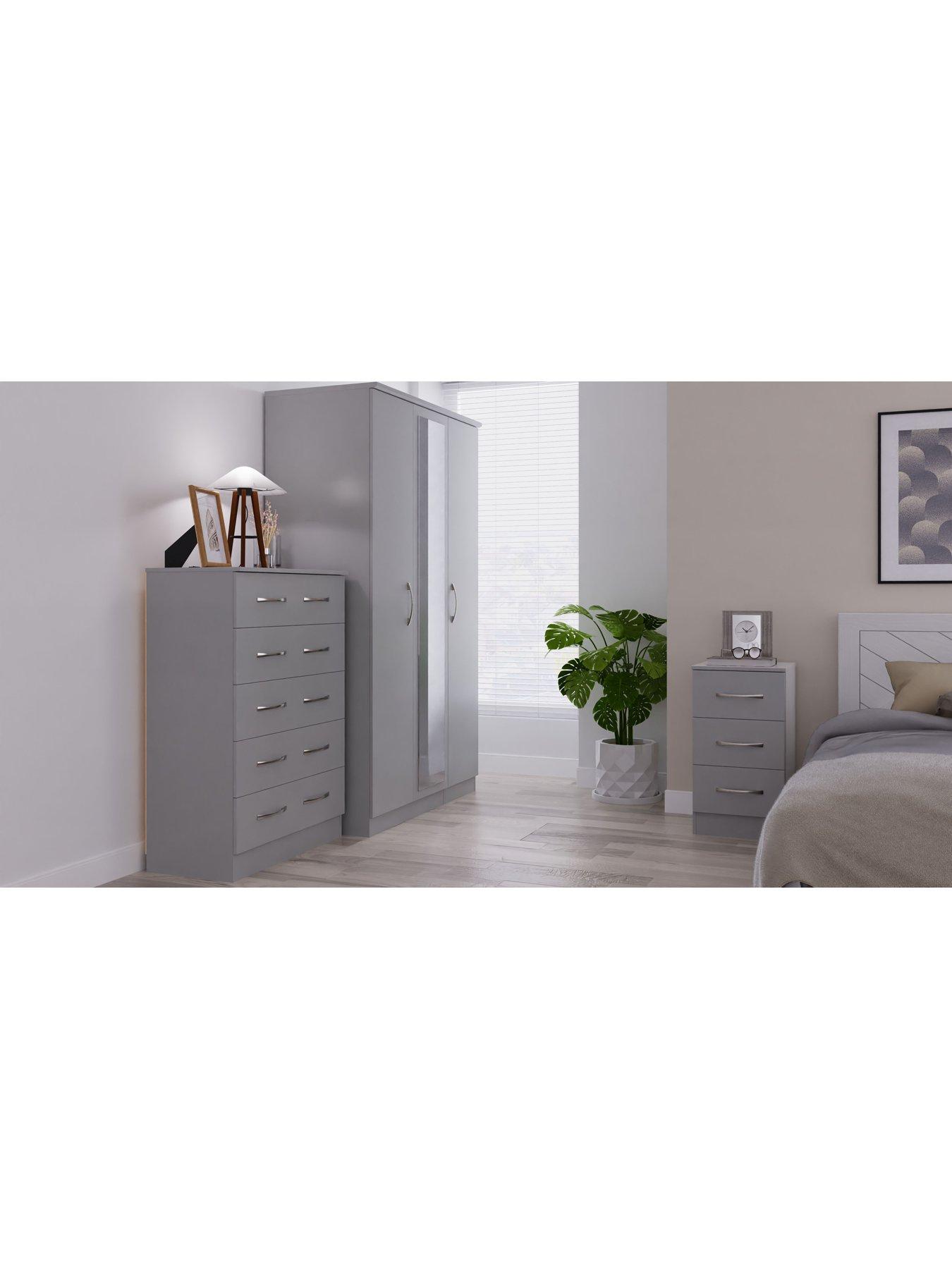 Product photograph of Swift Elton Part Assembled 3 Piece Package - 3 Door Mirrored Wardrobe 5 Drawer Chest And 2 Bedside Chests - Fsc Reg Certified from very.co.uk