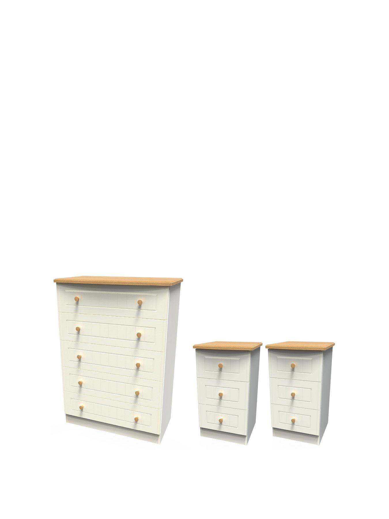 Product photograph of Swift Grove Ready Assembled 3 Piece Package - 5 Drawer Chest And 2 Bedside Chests from very.co.uk