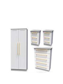 Product photograph of Swift Newton Ready Assembled 4 Piece Package 2 Door Wardrobe 5 Drawer Chest And 2 Bedside Chests from very.co.uk