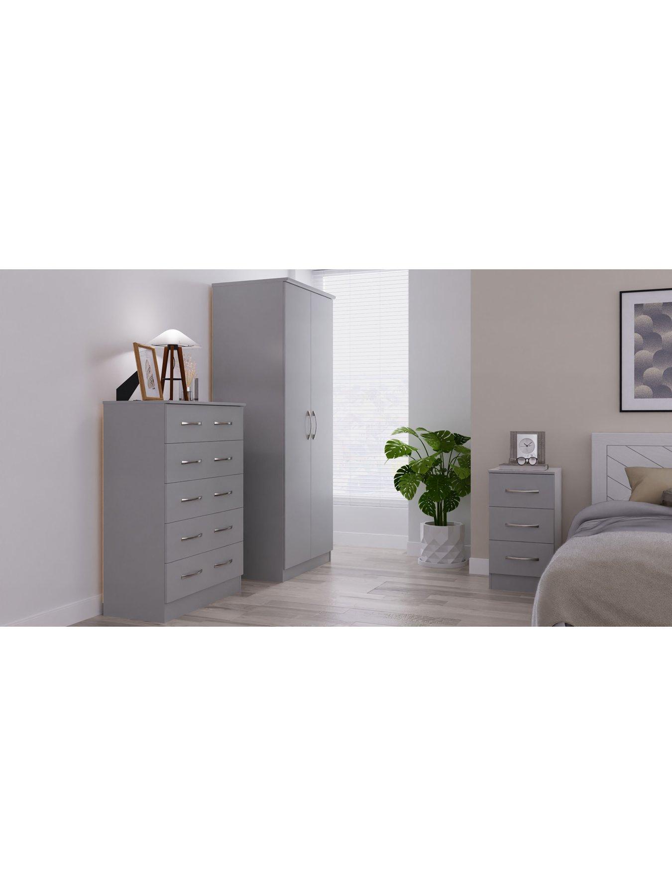 Image 1 of 6 of SWIFT Elton&nbsp;Ready&nbsp;Assembled 4 Piece Package - 2 Door Wardrobe, 5 Drawer Chest and 2 Bedside Chests&nbsp;- FSC&reg; Certified