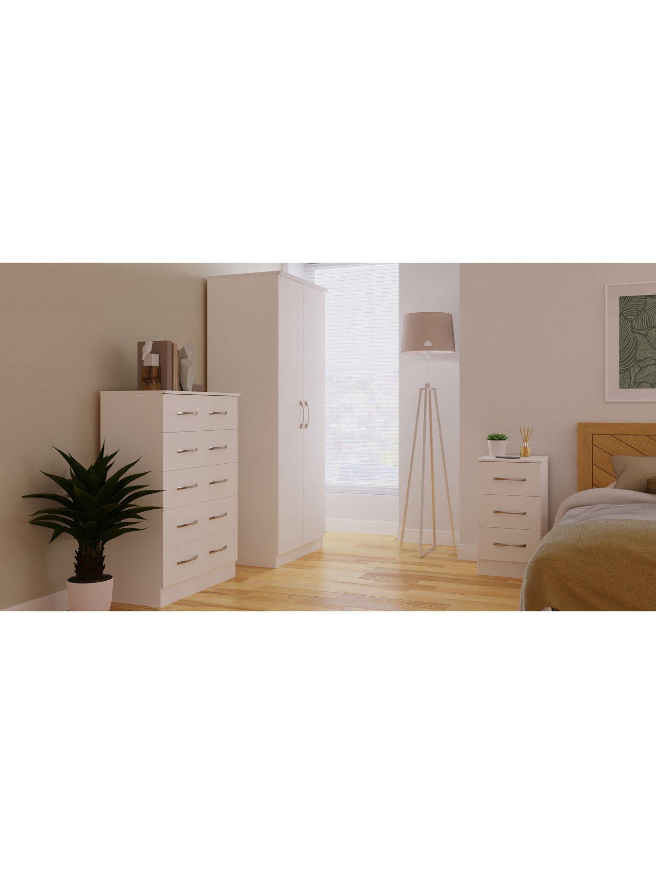 undefined Elton Ready Assembled 4 Piece Package - 2 Door Wardrobe, 5 Drawer Chest and 2 Bedside Chests - FSC® Certified