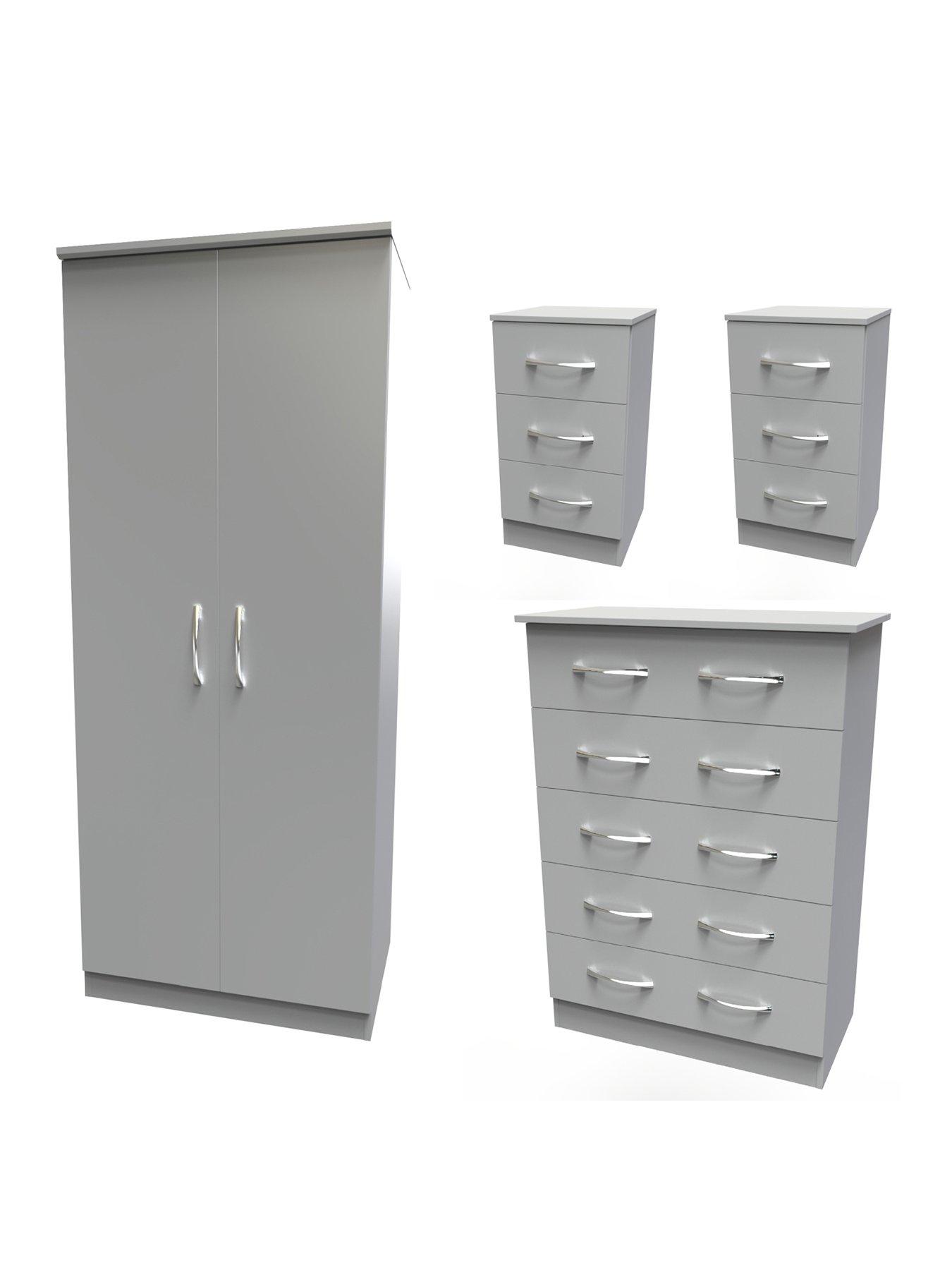 Image 2 of 6 of SWIFT Elton&nbsp;Ready&nbsp;Assembled 4 Piece Package - 2 Door Wardrobe, 5 Drawer Chest and 2 Bedside Chests&nbsp;- FSC&reg; Certified