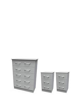 Product photograph of Swift Elton 3 Piece Ready Assembled Package - 5 Drawer Chest And 2 Bedside Chests from very.co.uk