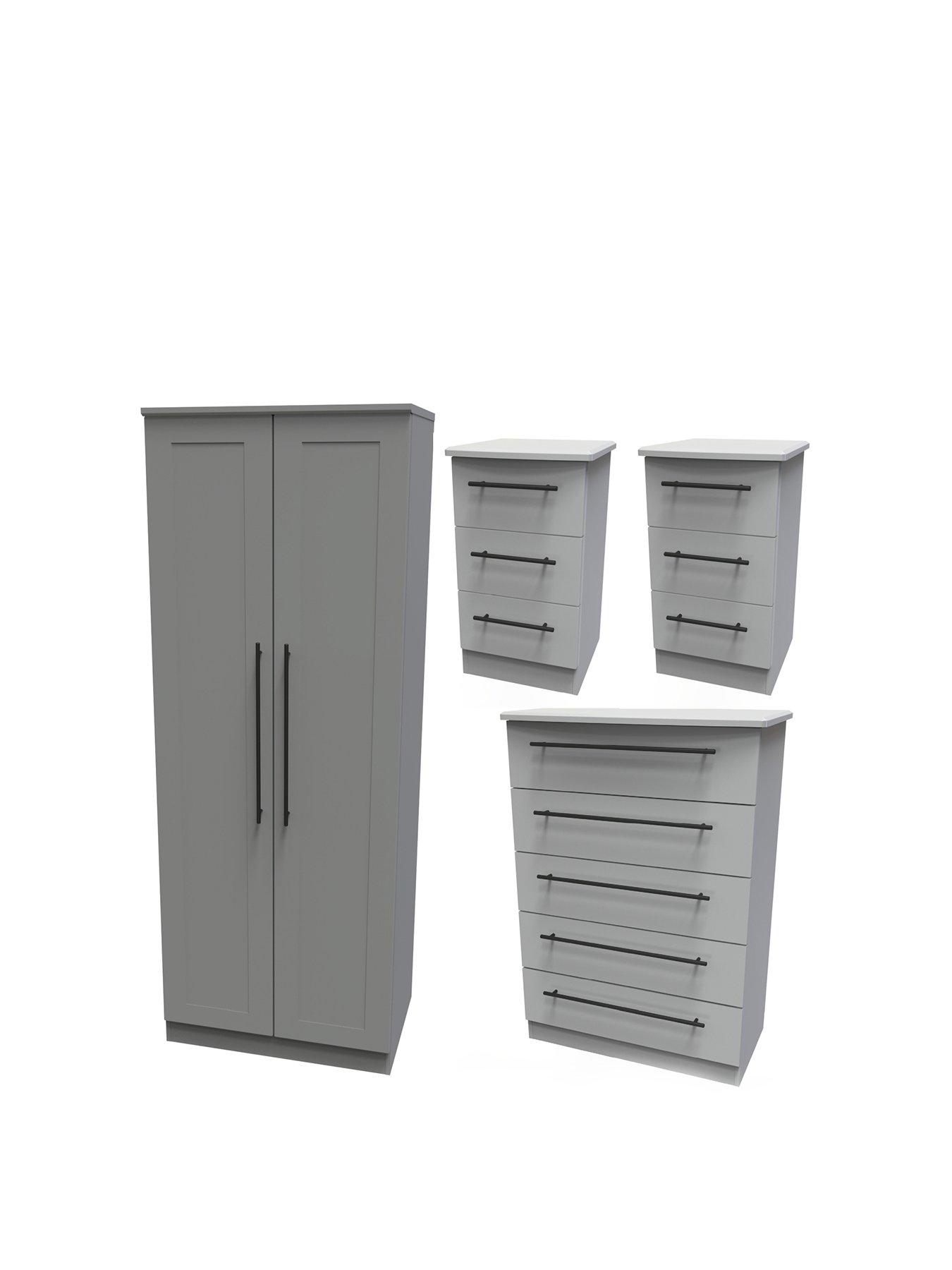 Product photograph of Swift Hayle 3 Piece Ready Assembled Package - 2 Door Wardrobe 5 Drawer Chest And 2 Bedside Chests from very.co.uk