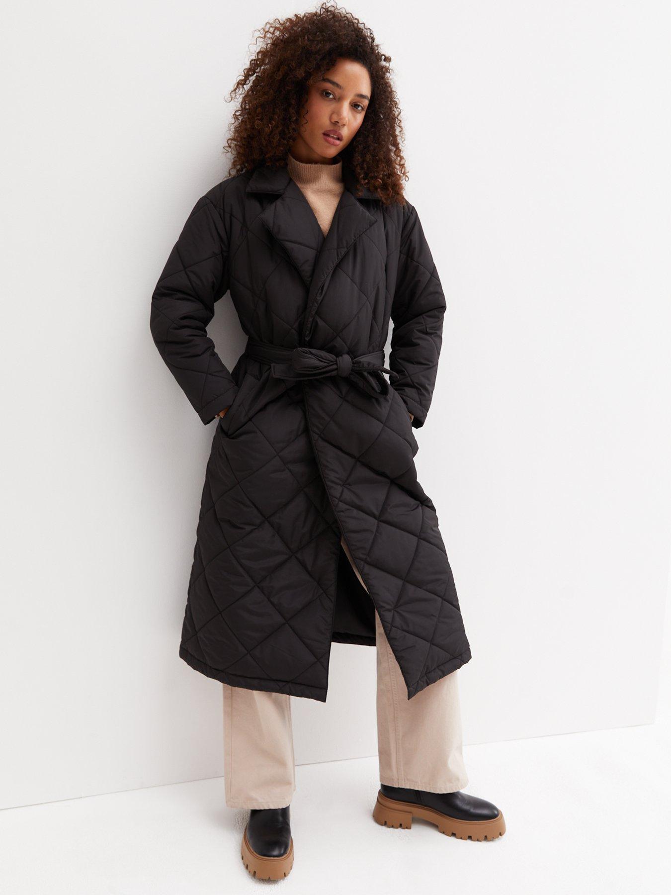 Maternity Black Collar Belted Longline Puffer Coat