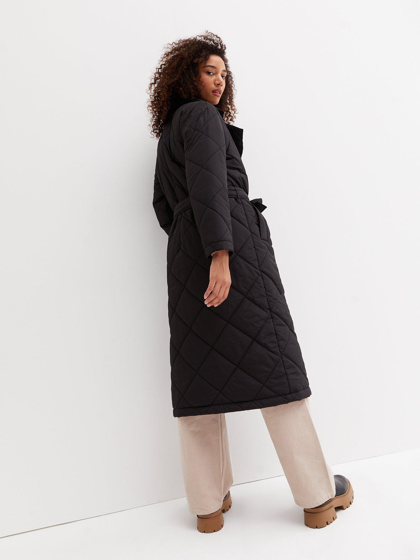 Maternity Black Collar Belted Longline Puffer Coat