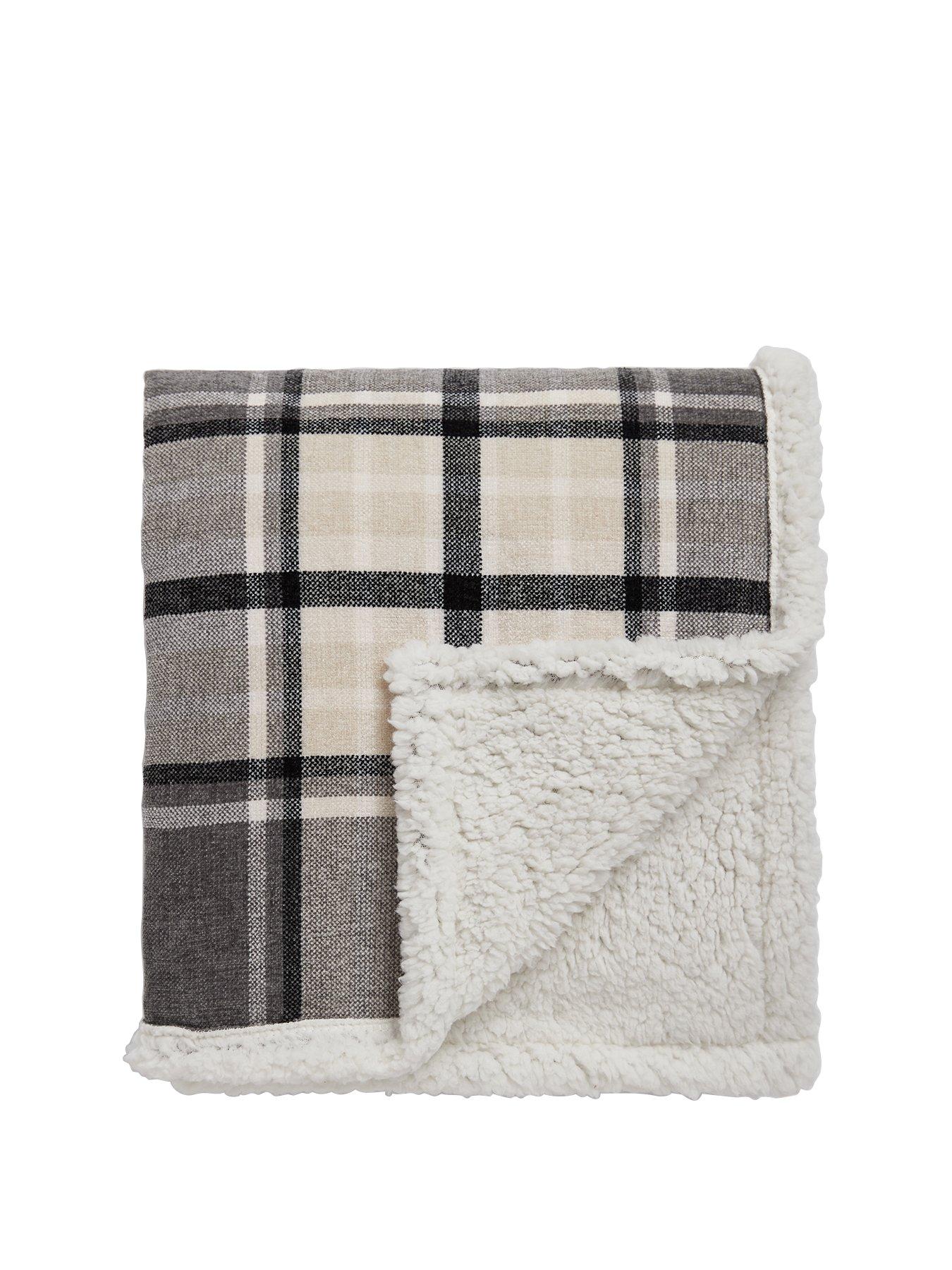 undefined Chenille Check With Sherpa Throw - Grey