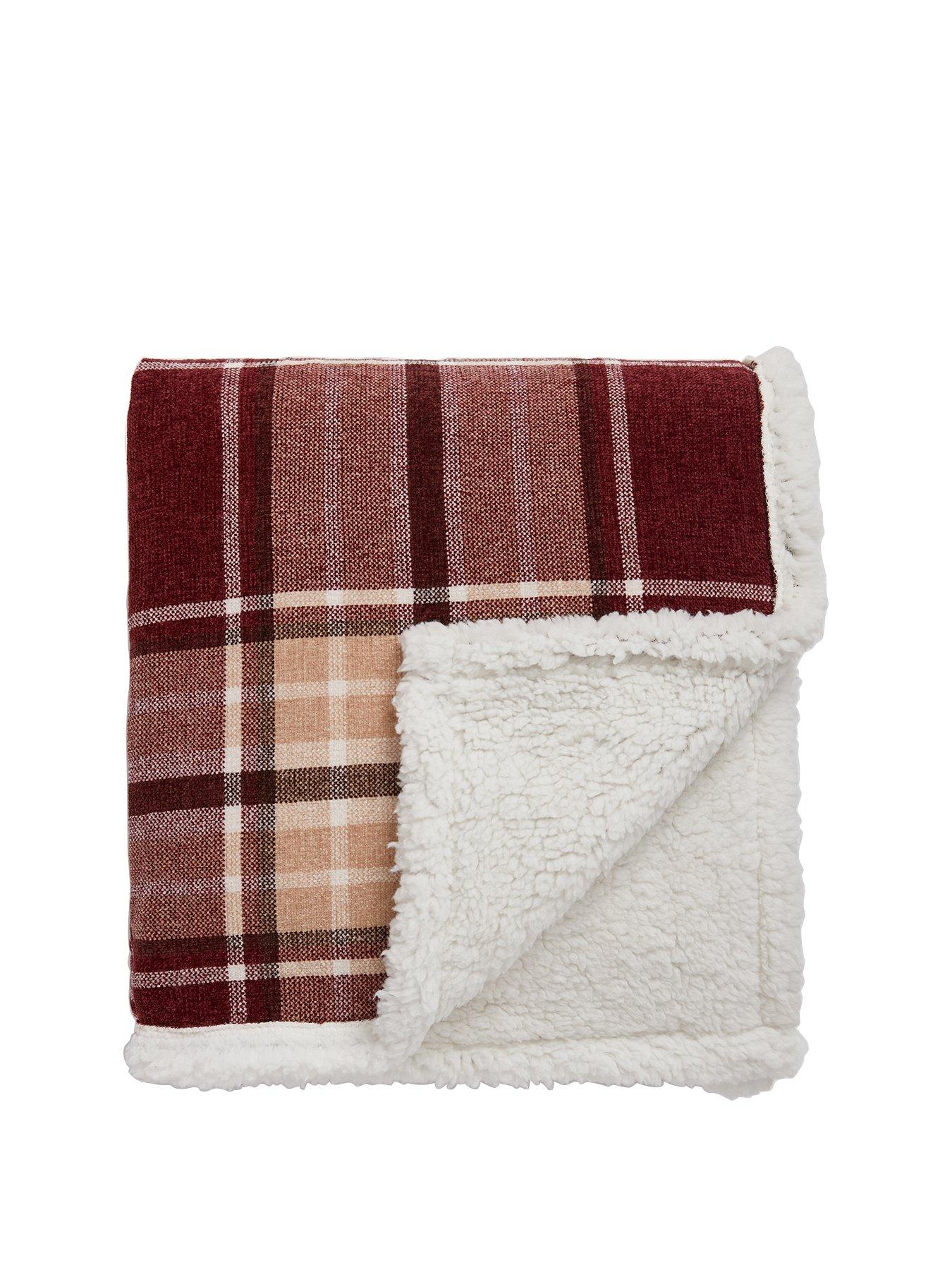 Very Home Chenille Check With Sherpa Throw - Grey