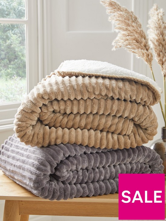 stillFront image of very-home-ribbed-velour-sherpa-throw-grey