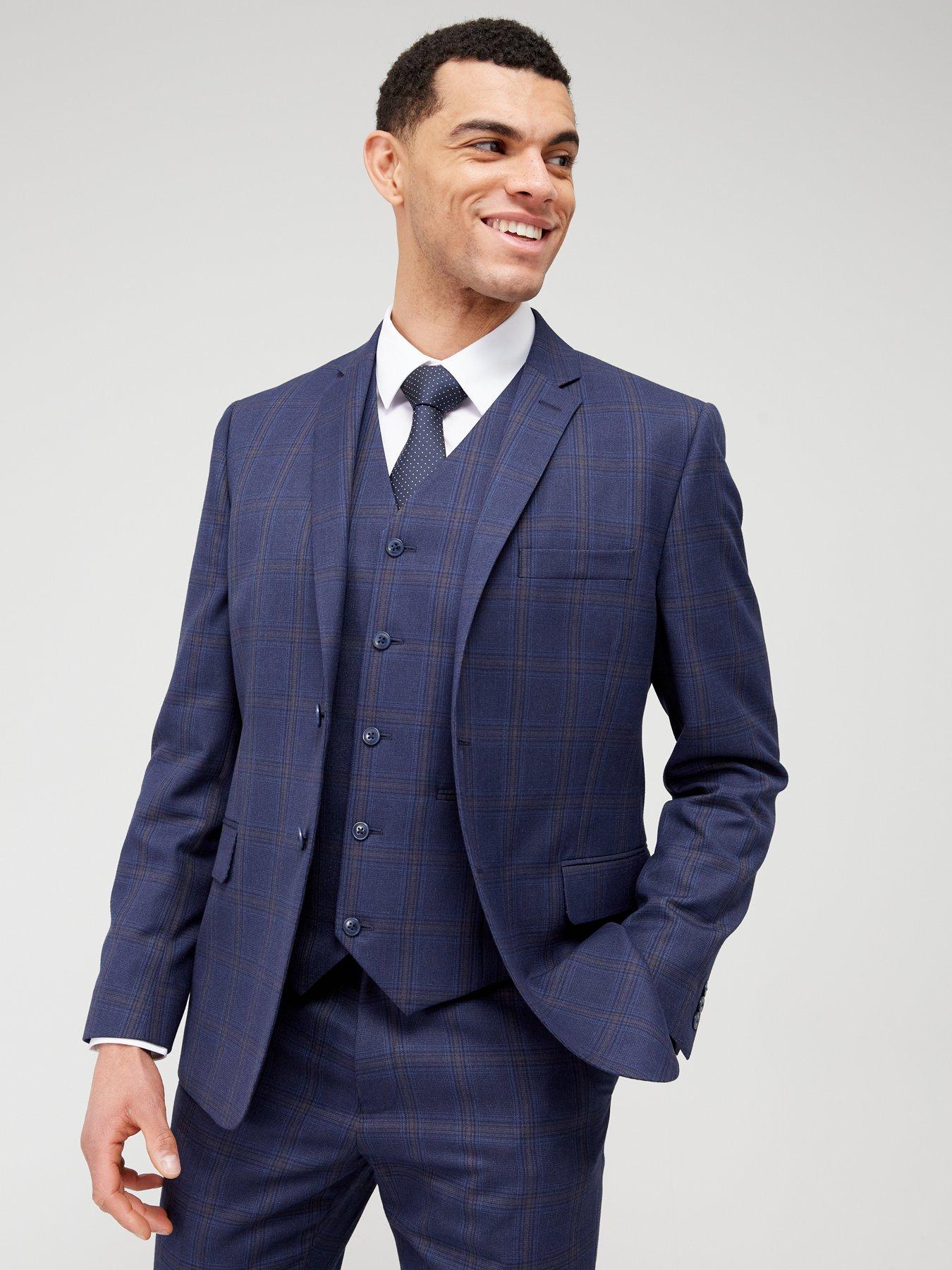 undefined Check Slim Fit Suit Jacket - Navy