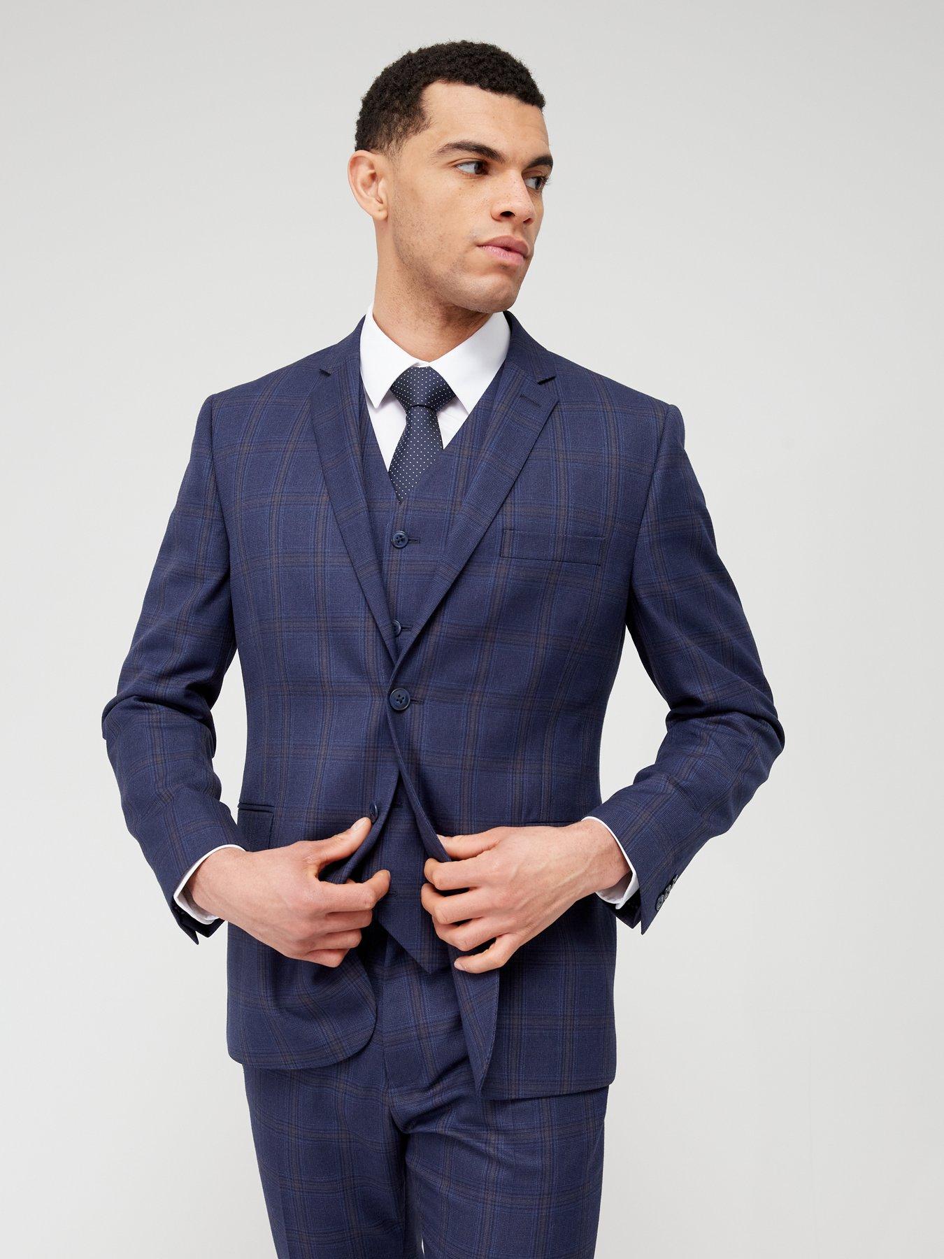 Image 5 of 6 of Very Man Check Slim Fit Suit Jacket - Navy