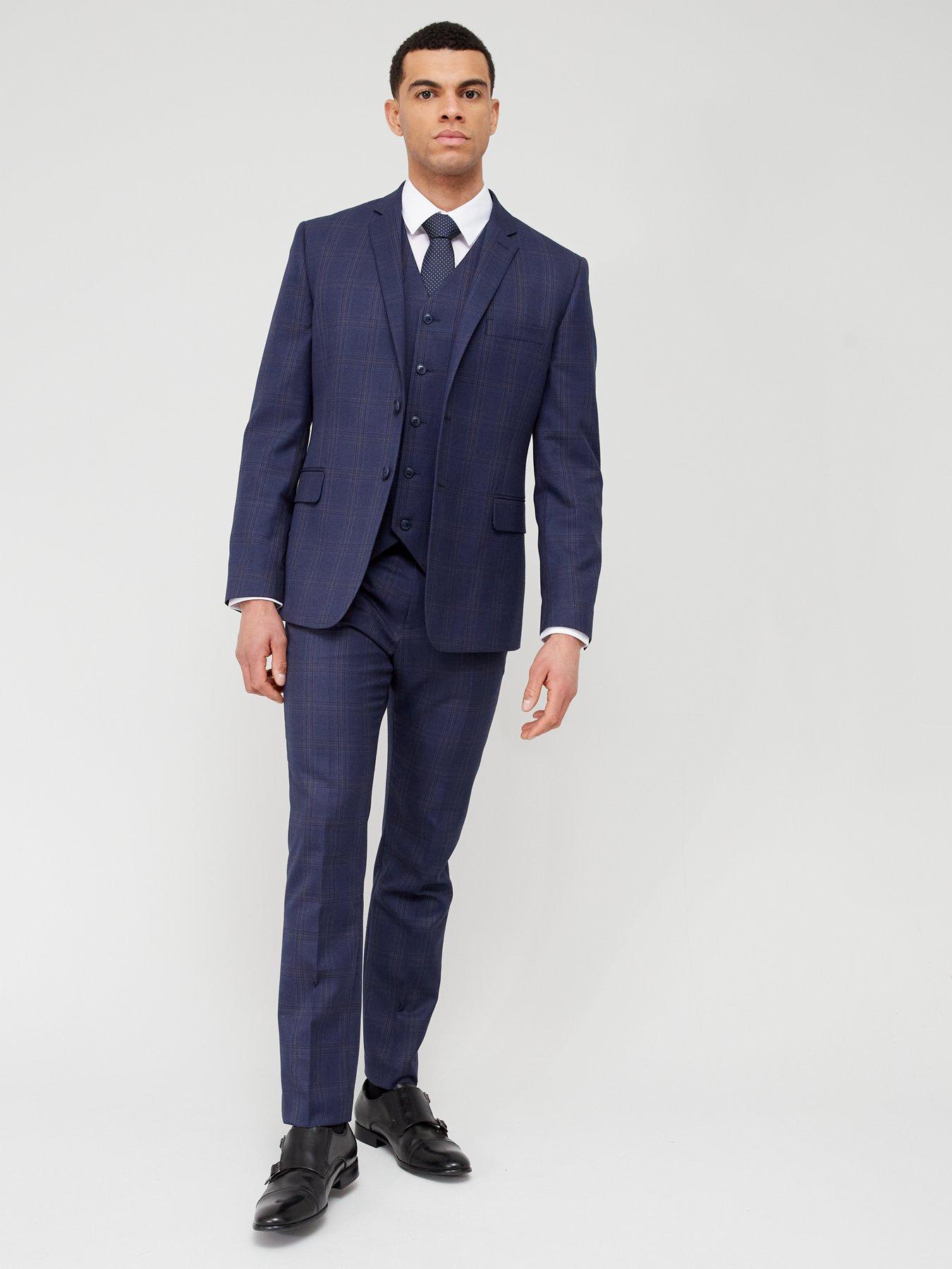 Image 6 of 6 of Very Man Check Slim Fit Suit Jacket - Navy
