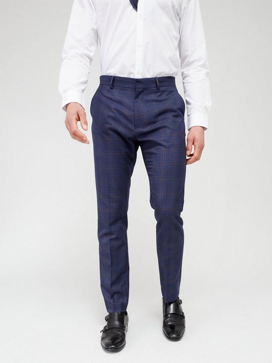 front image of very-man-check-suit-trouser-navy