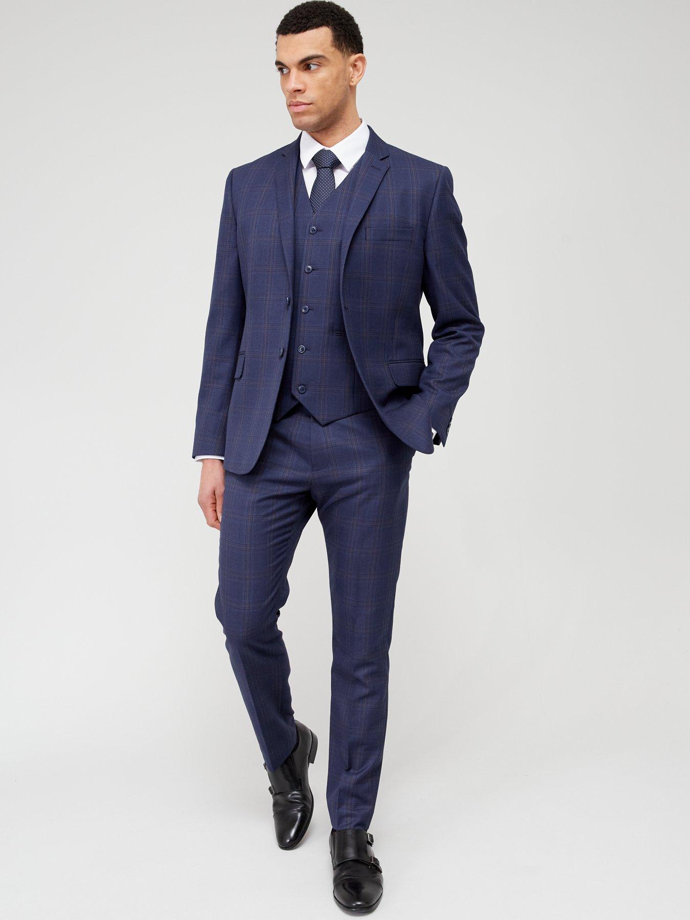 Image 3 of 4 of Very Man Check Suit Trousers - Navy