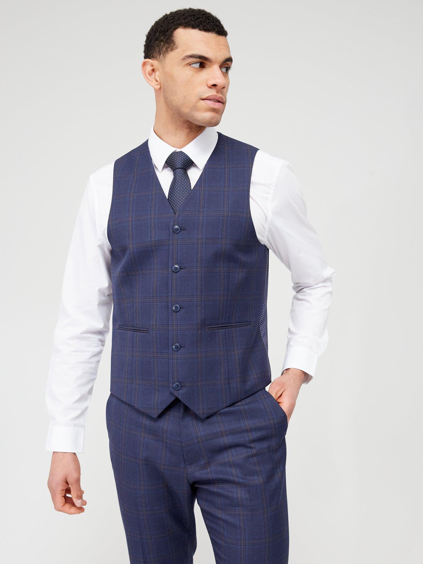 Very Man Check Waistcoat - Navy | Very.co.uk