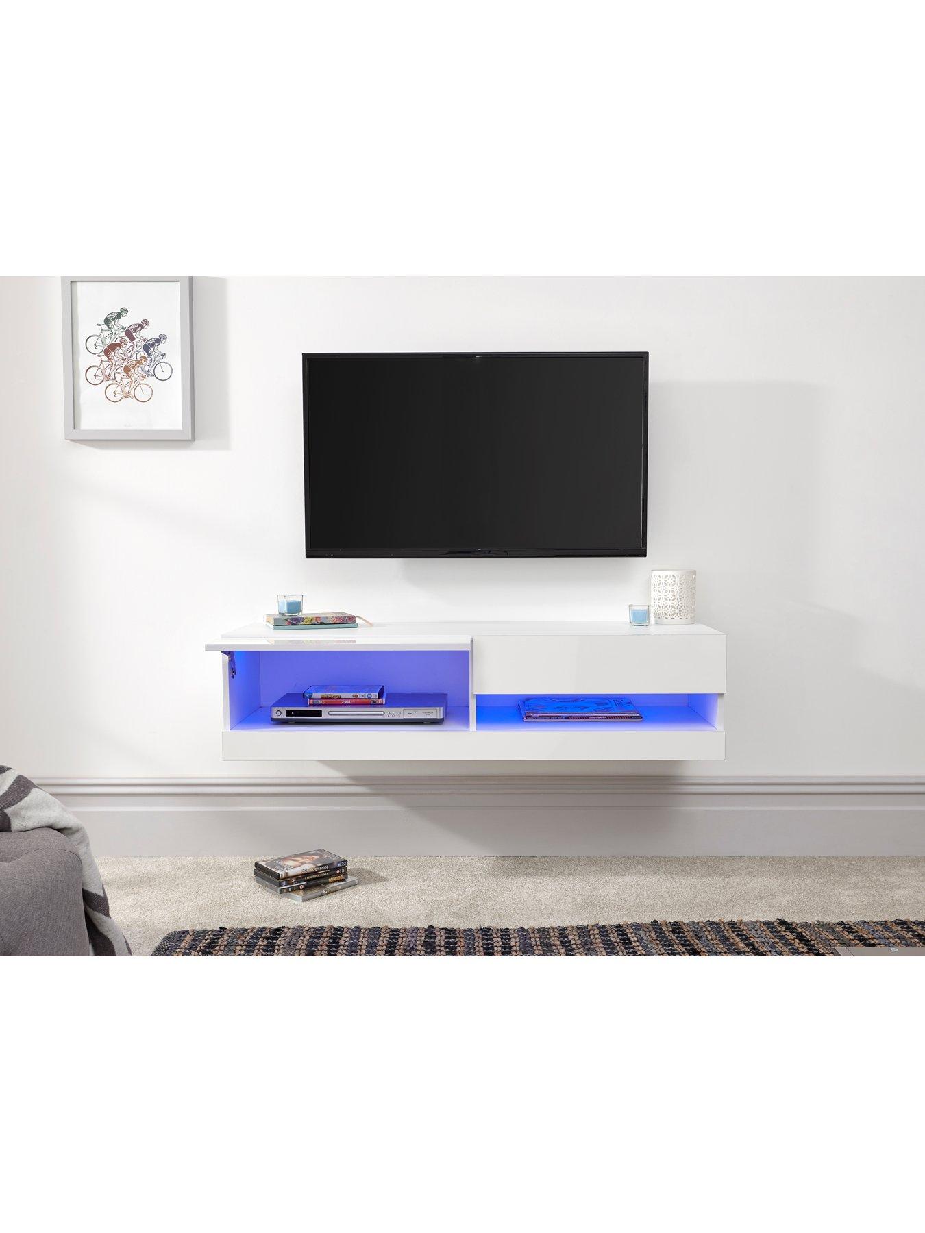 Product photograph of Gfw Galicia 120 Cm Floating Wall Tv Unit With Led Lights - Fits Up To 55 Inch Tv - White from very.co.uk