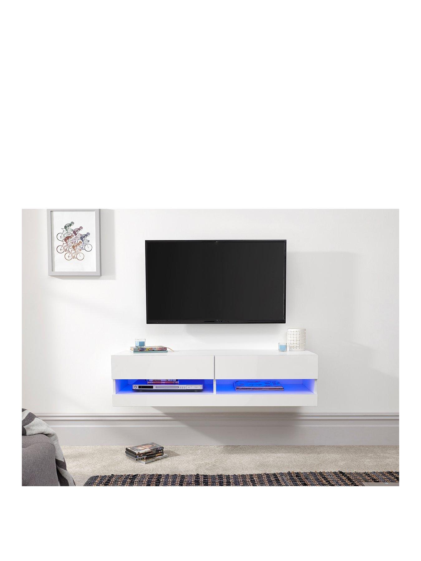 Gfw Galicia 120 Cm Floating Wall Tv Unit With Led Lights - Fits Up To 55  Inch Tv - White | Very.Co.Uk