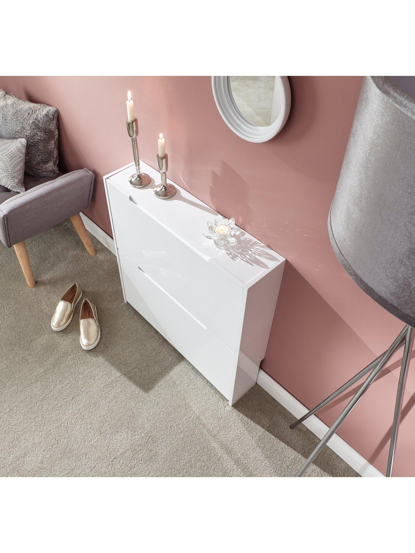GFW Narrow High Gloss 3 Tier Shoe Cabinet White Very