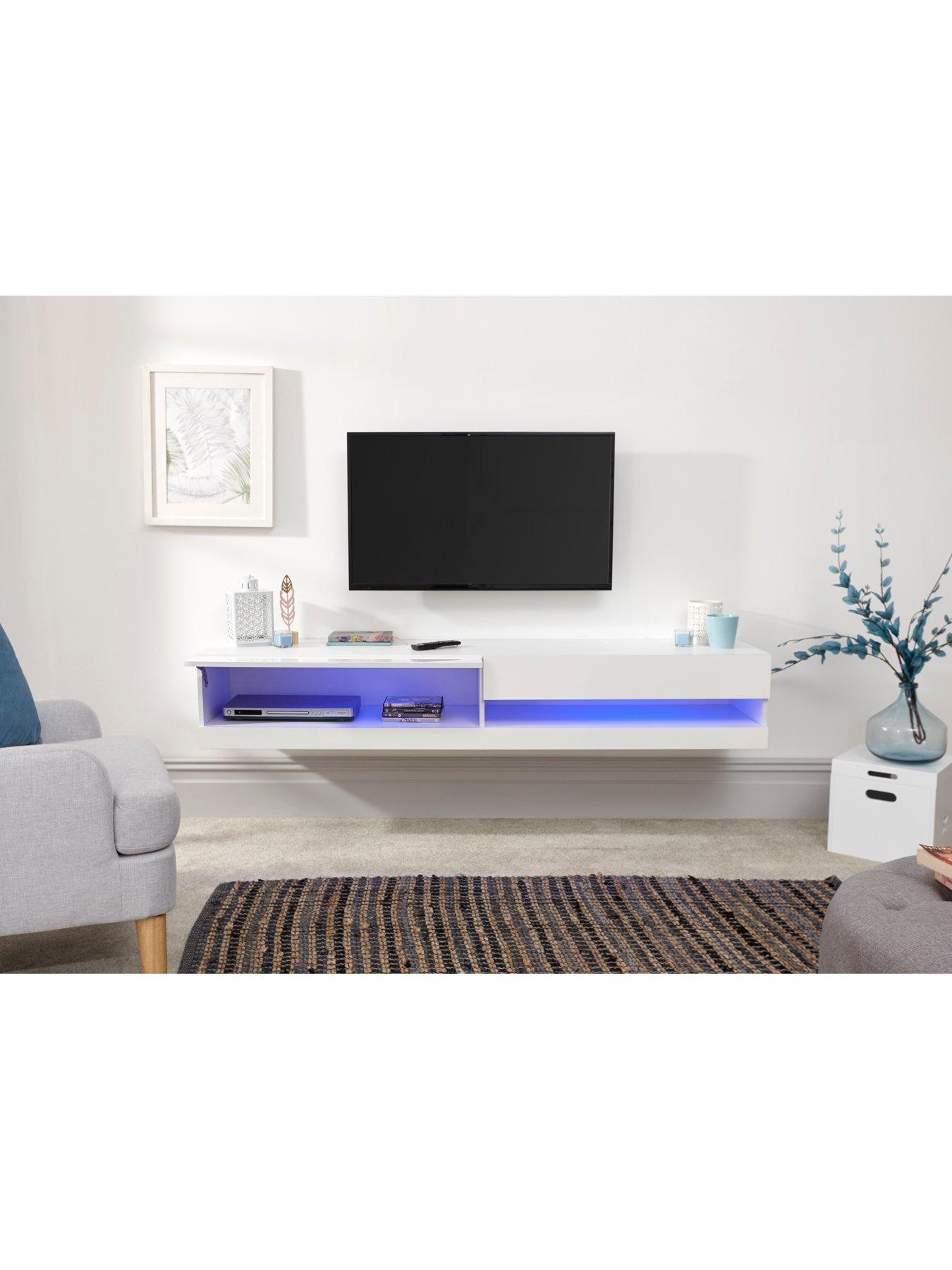 undefined Galicia 180 cm Floating Wall TV Unit with LED Lights - fits up to 80 inch TV - White