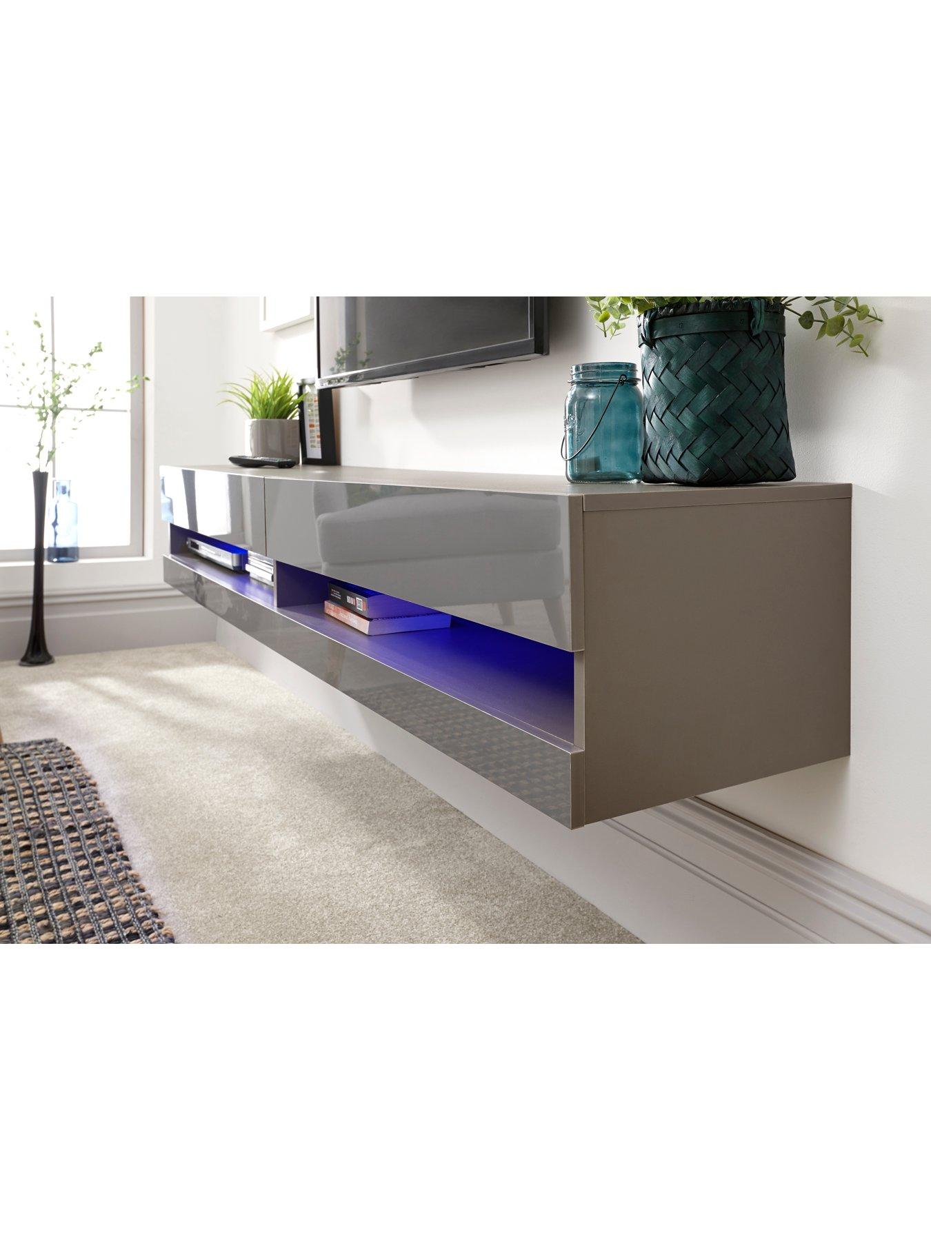 Image 3 of 6 of GFW Galicia 150 cm Floating Wall TV Unit with LED Lights - fits up to 65 inch TV -&nbsp;Grey