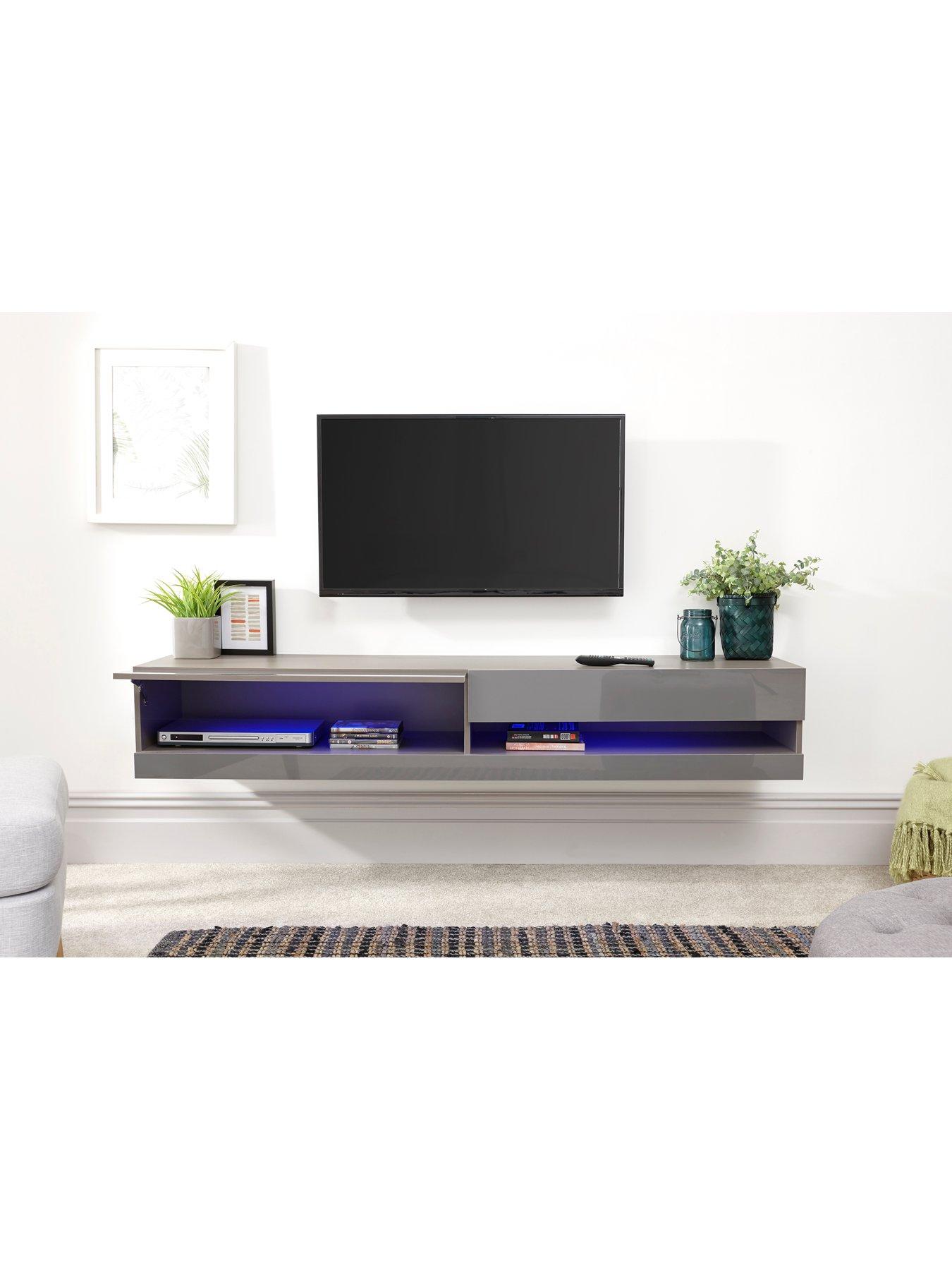 GFW Galicia 180 cm Floating Wall TV Unit with LED Lights - fits up to 80 inch TV - Grey