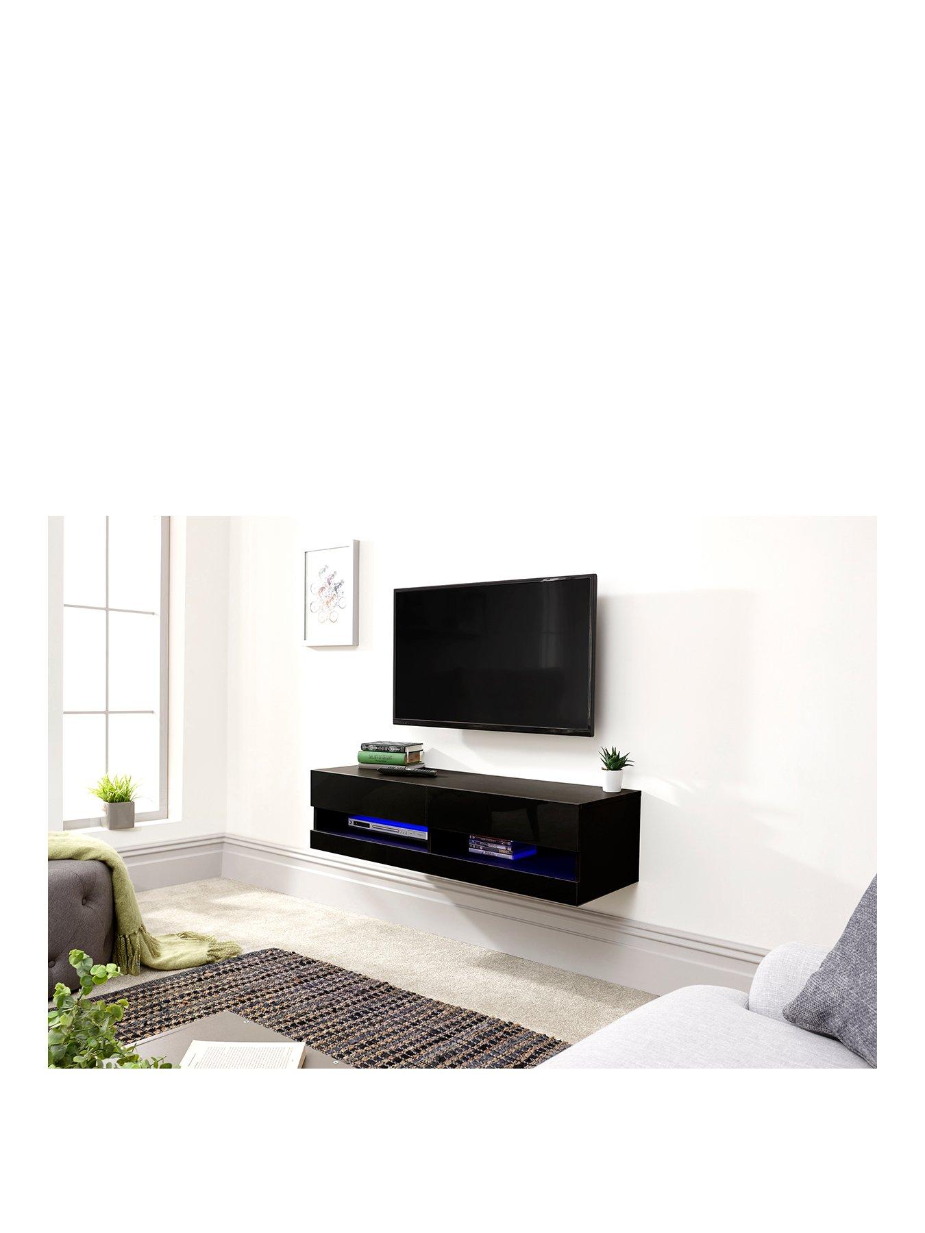 GFW Galicia 120 cm Floating Wall TV Unit with LED Lights - fits up to 55 inch TV - Black