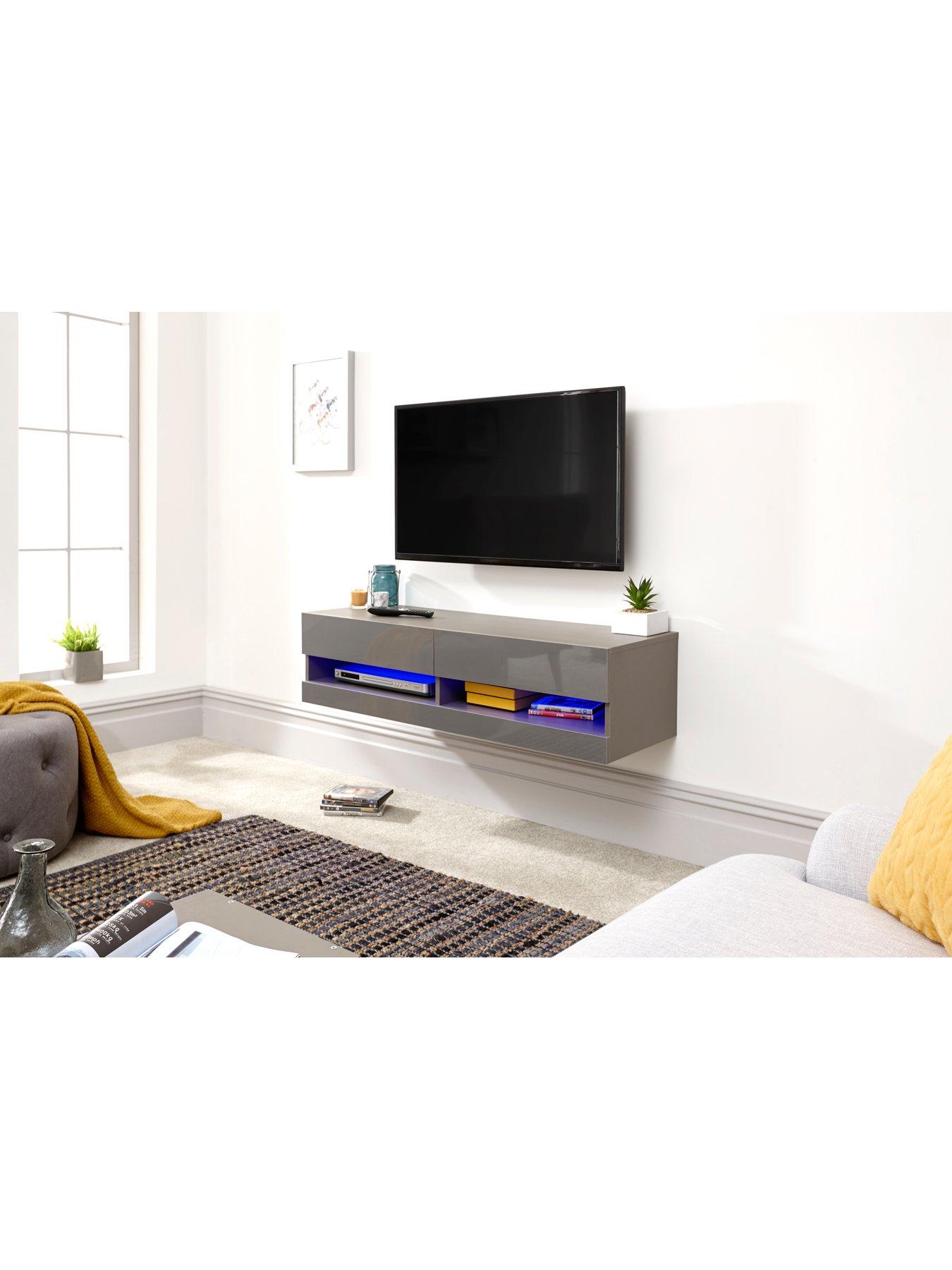 GFW Galicia 120 cm Floating Wall TV Unit with LED Lights - fits up to 55 inch -Grey