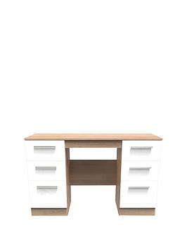 Product photograph of Swift Montreal Ready Assembled Double Pedestal Desk - Oak White Gloss from very.co.uk