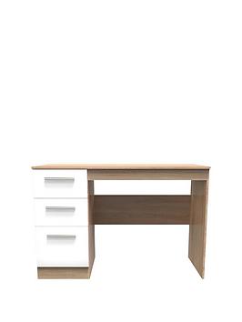 Product photograph of Swift Montreal Ready Assembled Double Pedestal Desk - Oak Effect White Gloss from very.co.uk