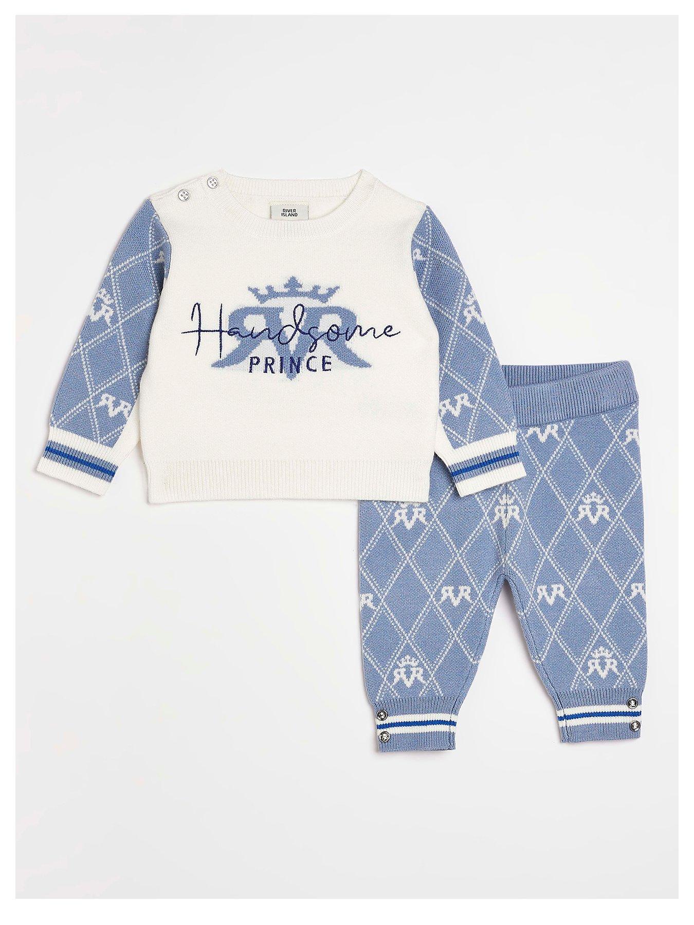 River Island Baby Baby Boys Knitted Monogram Jog SetBlue very.co.uk