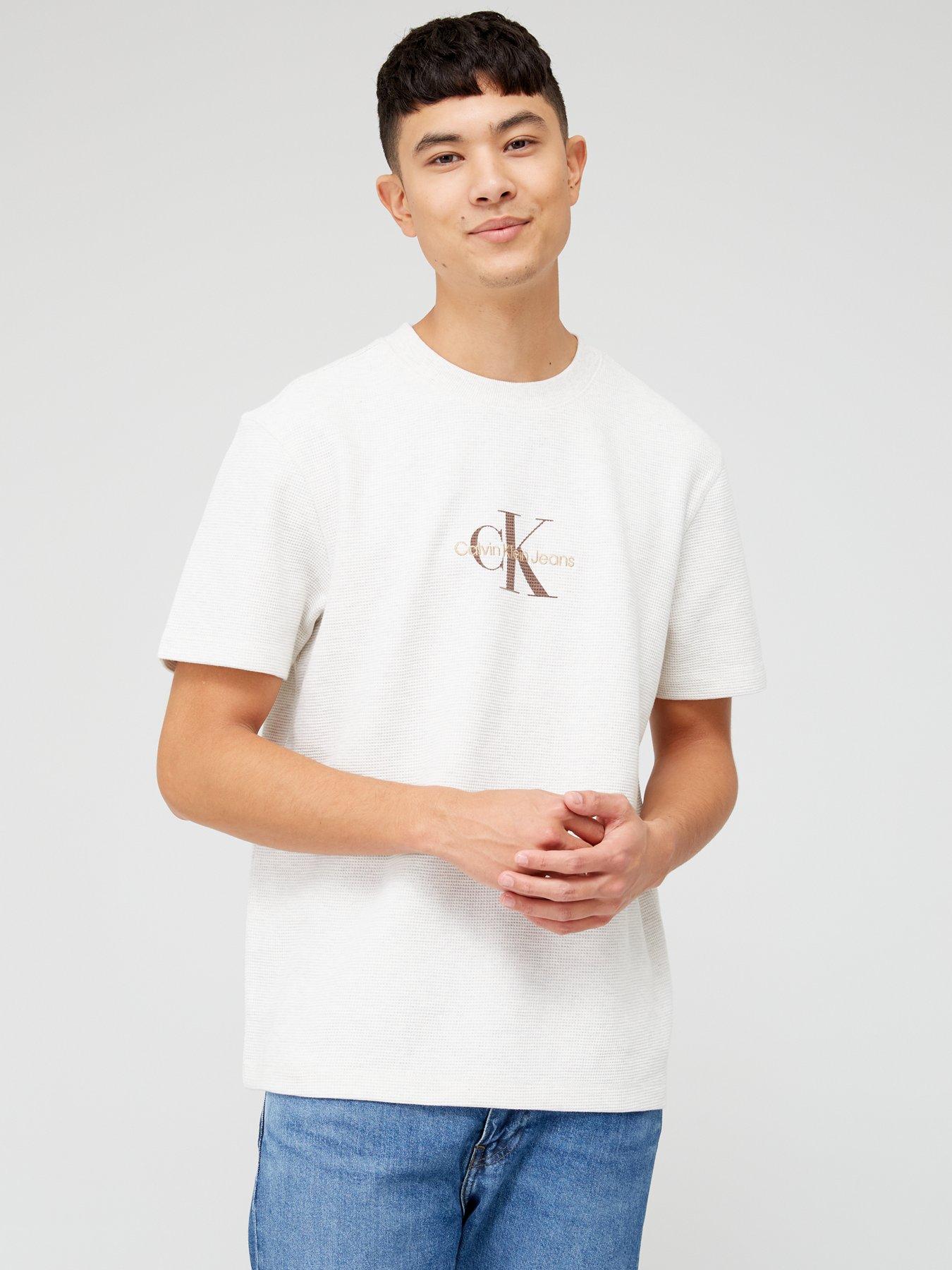 Calvin Klein Jeans Archival Monogram Waffle T-Shirt - Light Grey |  