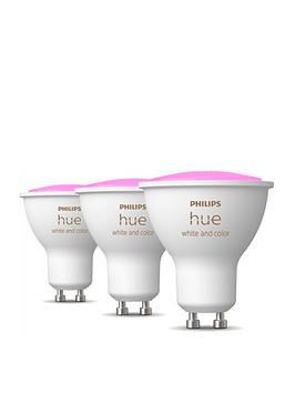 Product photograph of Philips Hue Hue White Amp Colour Ambiance Smart Spotlight 3 Pack Led 4 3w Gu10 With Bluetooth from very.co.uk