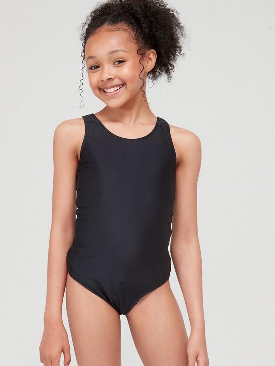 front image of everyday-girls-racer-back-swimsuit-black