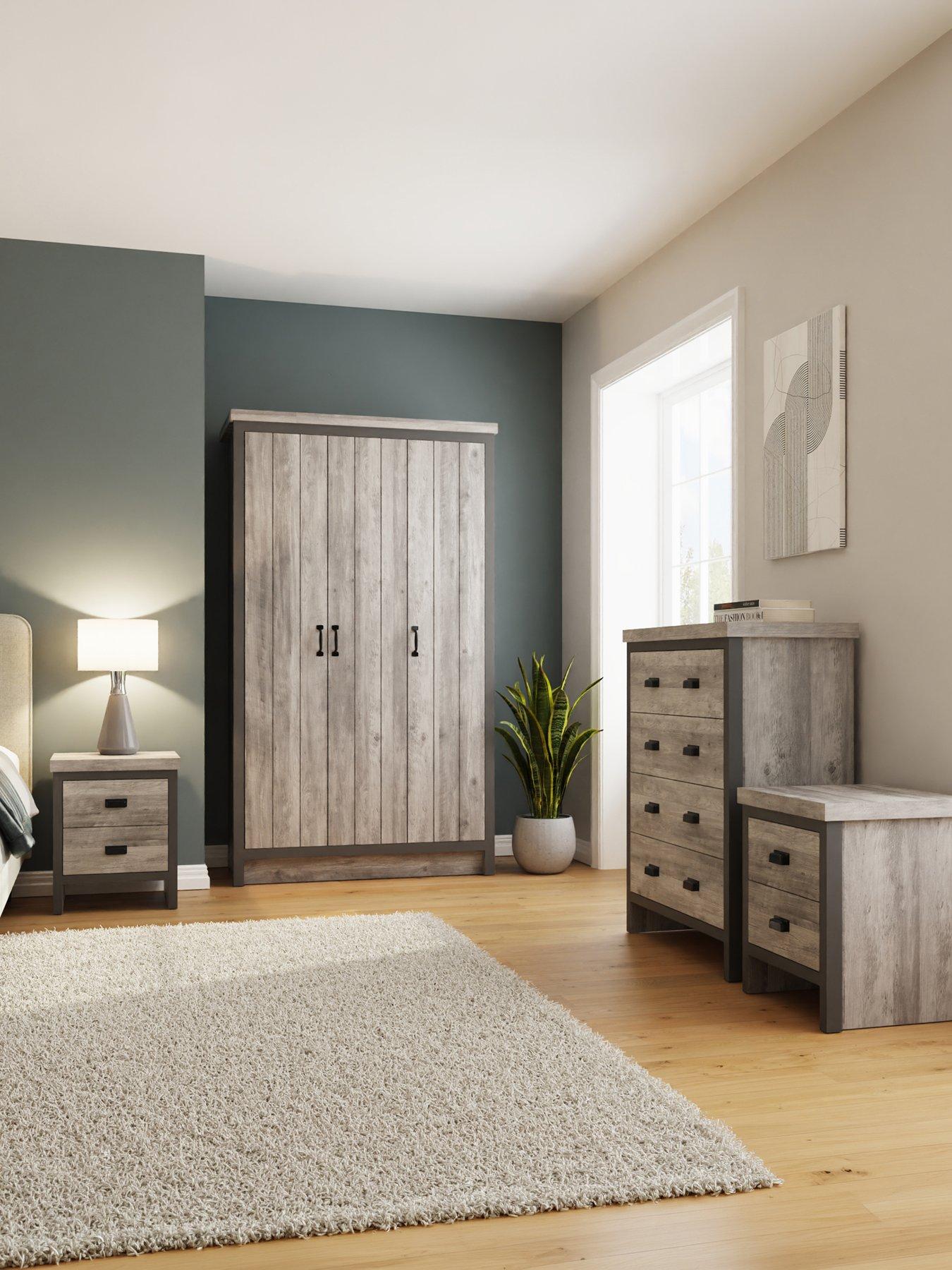 Image 1 of 8 of GFW Boston 4 Piece Package - 3 Door Wardrobe, 4 Drawer Chest, 2 Bedside Chests - grey
