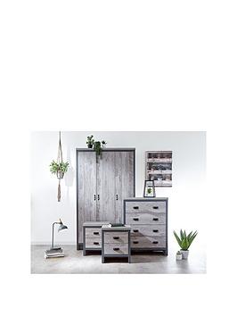 Product photograph of Gfw Boston 4 Piece Package - 3 Door Wardrobe 4 Drawer Chest 2 Bedside Chests - Grey from very.co.uk