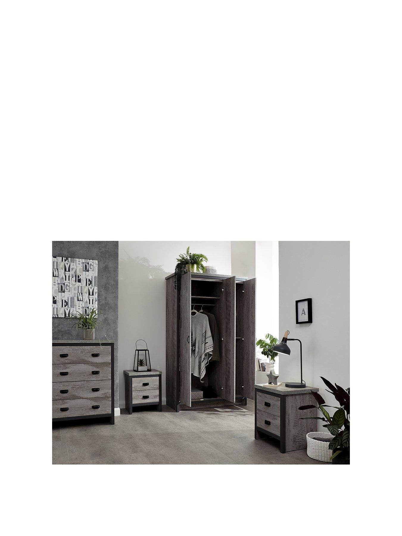 Image 3 of 5 of GFW Boston 4 Piece Package - 3 Door Wardrobe, 4 Drawer Chest, 2 Bedside Chests - grey