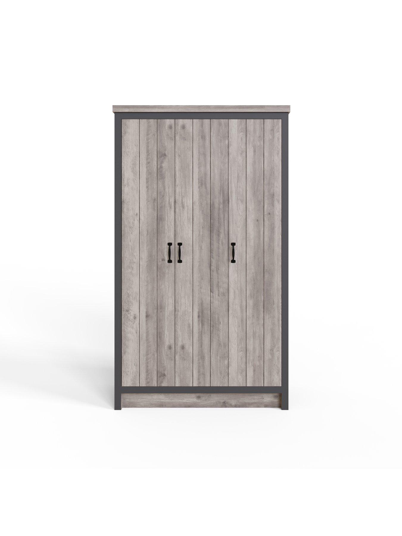 Image 3 of 8 of GFW Boston 4 Piece Package - 3 Door Wardrobe, 4 Drawer Chest, 2 Bedside Chests - grey