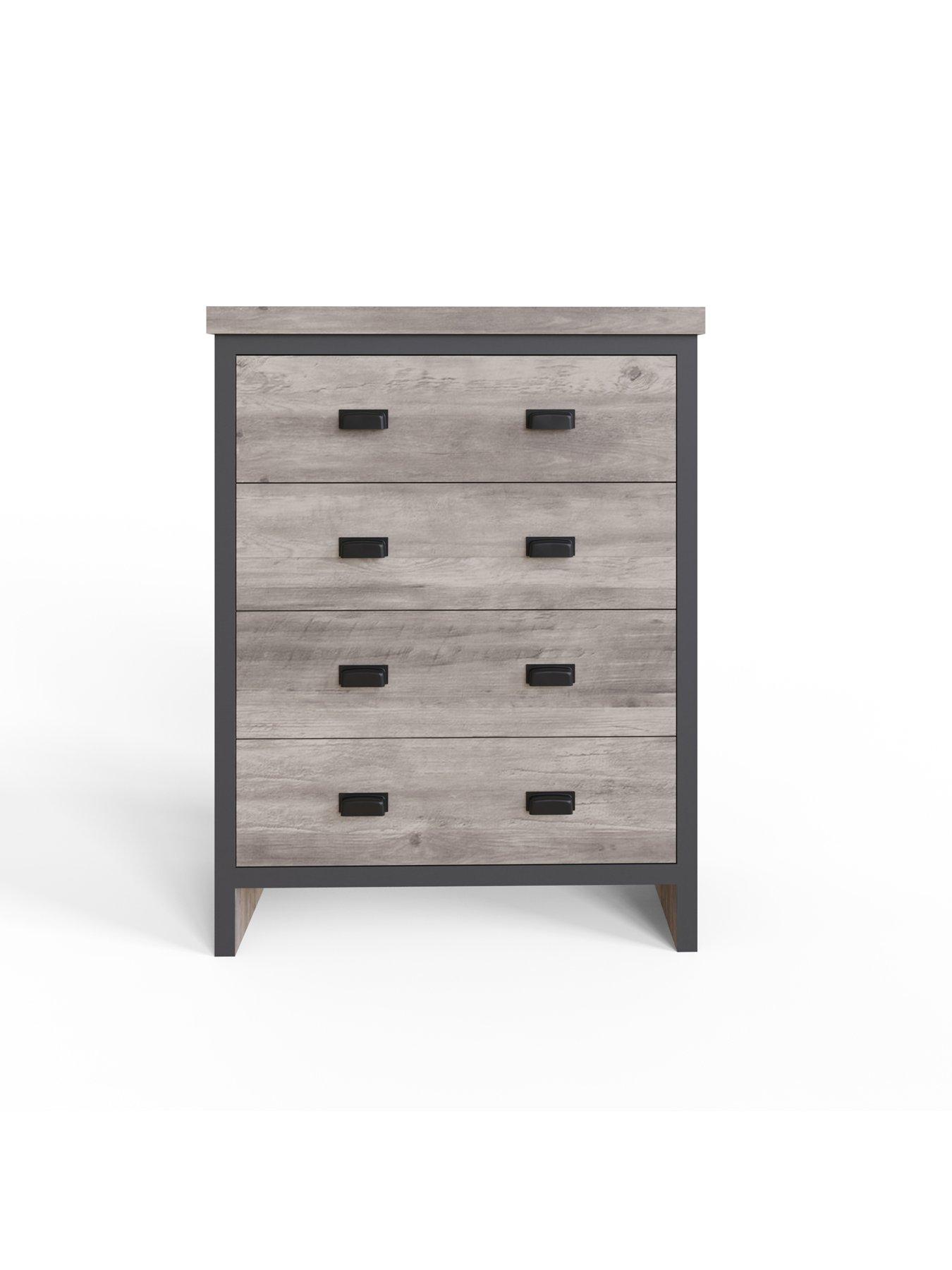 Image 4 of 8 of GFW Boston 4 Piece Package - 3 Door Wardrobe, 4 Drawer Chest, 2 Bedside Chests - grey