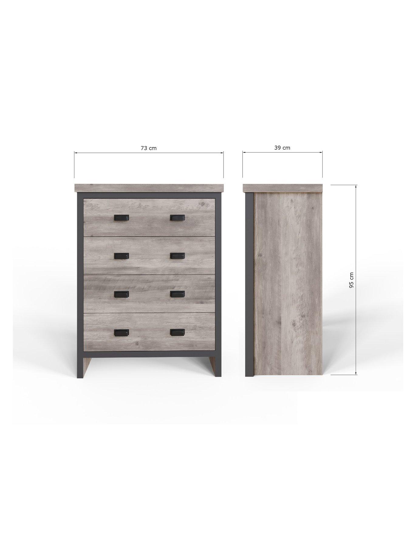 Image 6 of 8 of GFW Boston 4 Piece Package - 3 Door Wardrobe, 4 Drawer Chest, 2 Bedside Chests - grey