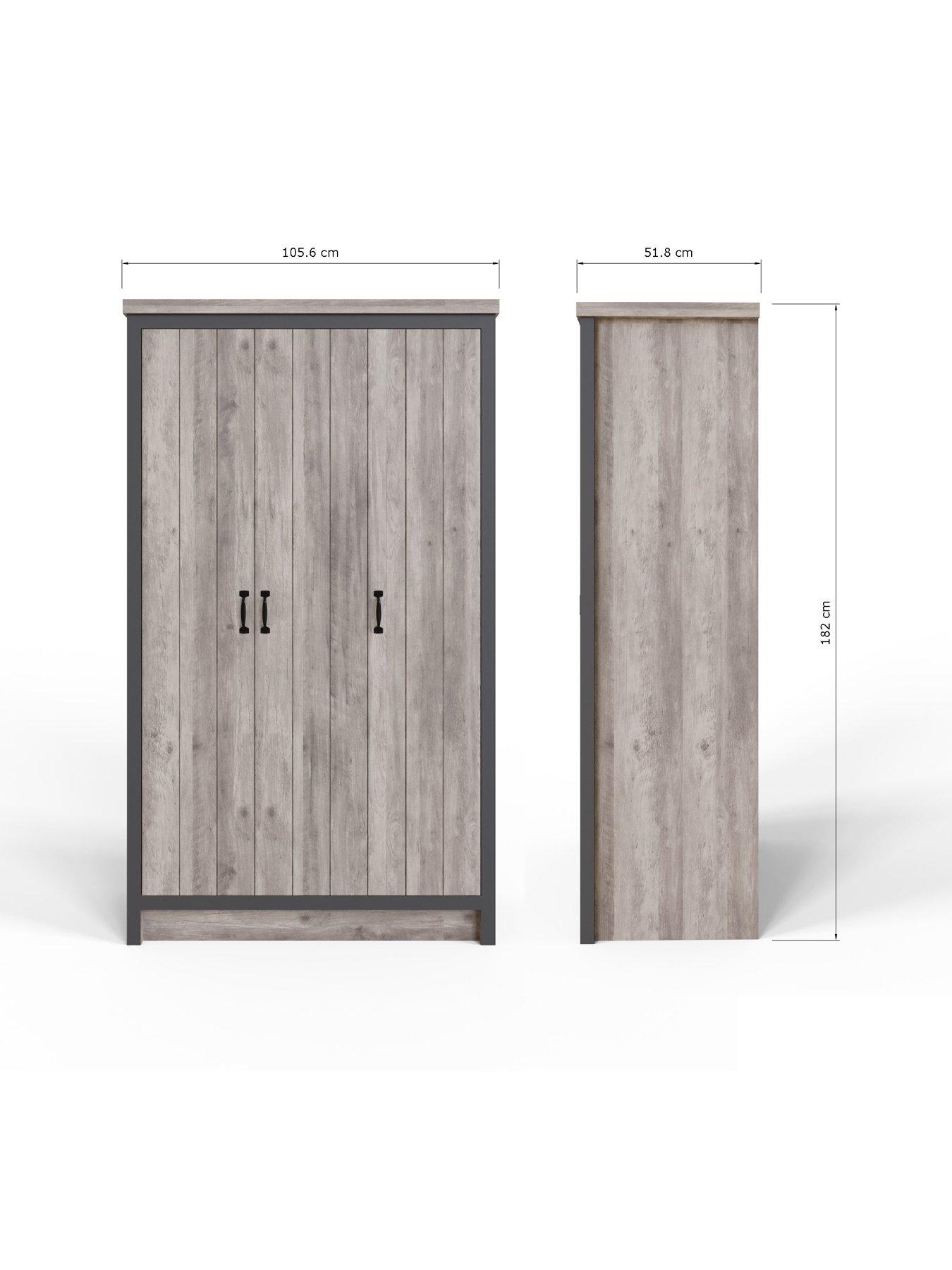 Image 7 of 8 of GFW Boston 4 Piece Package - 3 Door Wardrobe, 4 Drawer Chest, 2 Bedside Chests - grey