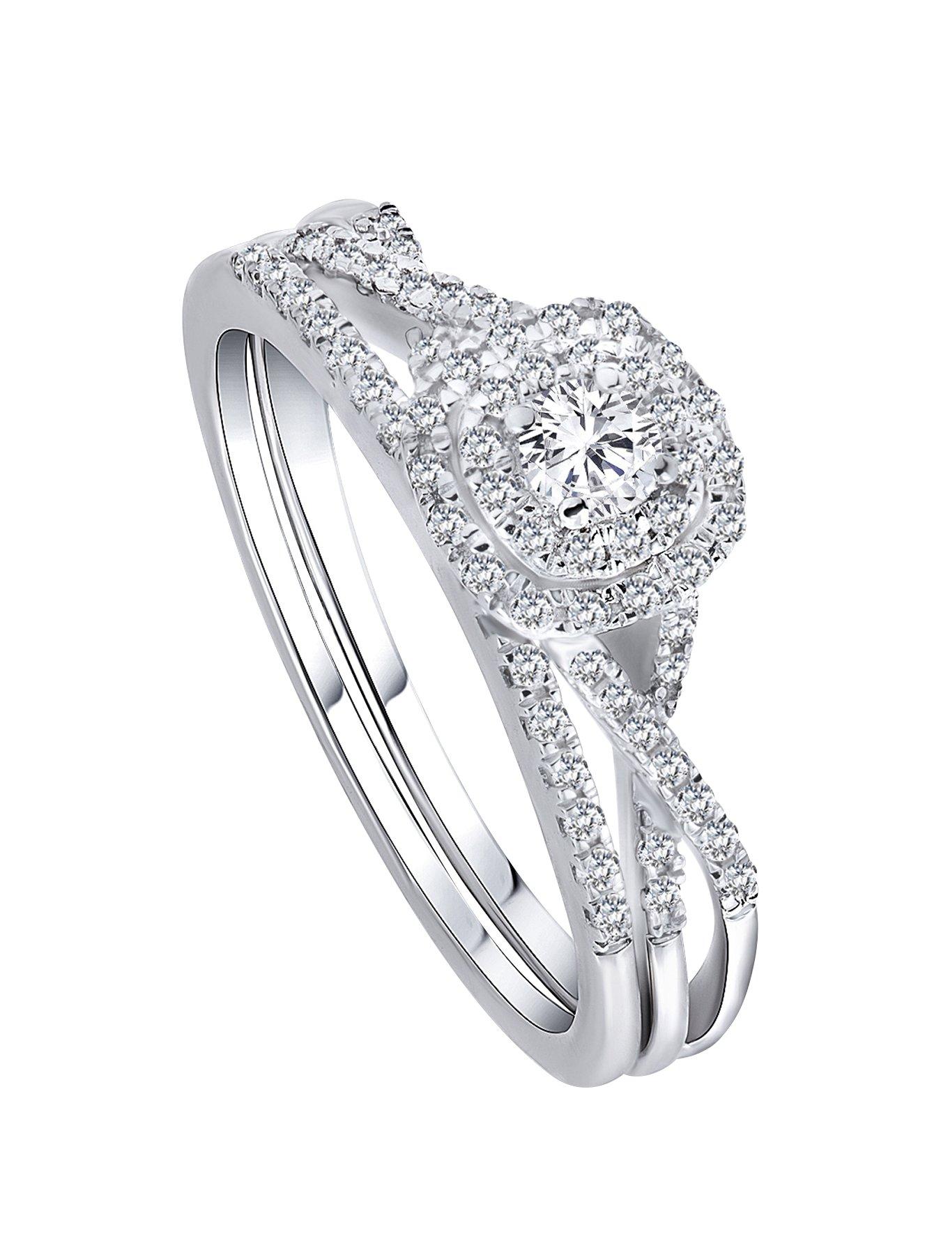 Product photograph of Love Diamond 9ct White Gold 0 37ct Diamond Bridal Ring Set from very.co.uk