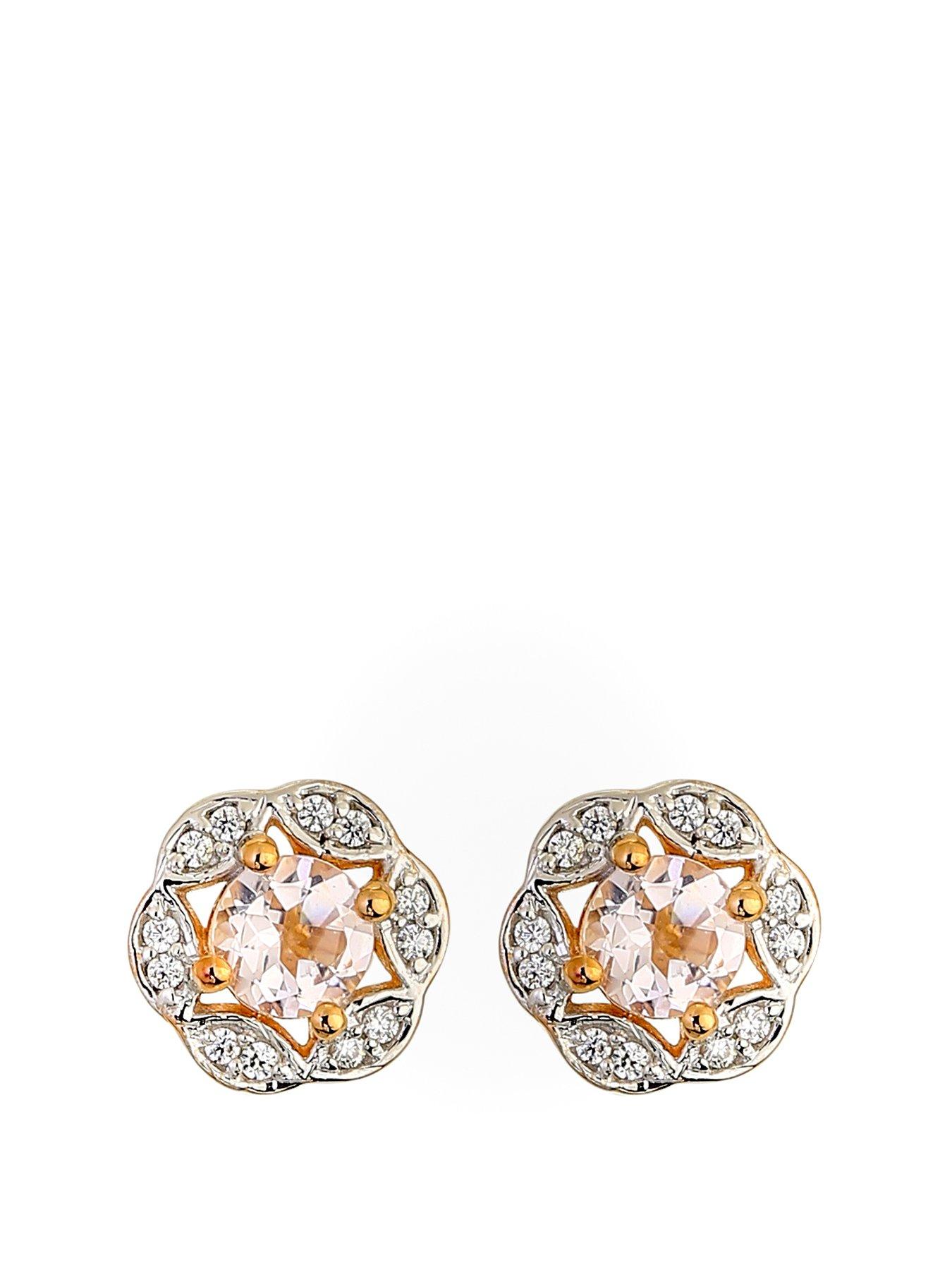 Product photograph of Love Gem 9ct Rose Gold Morganite And Diamond Halo Stud Earrings from very.co.uk