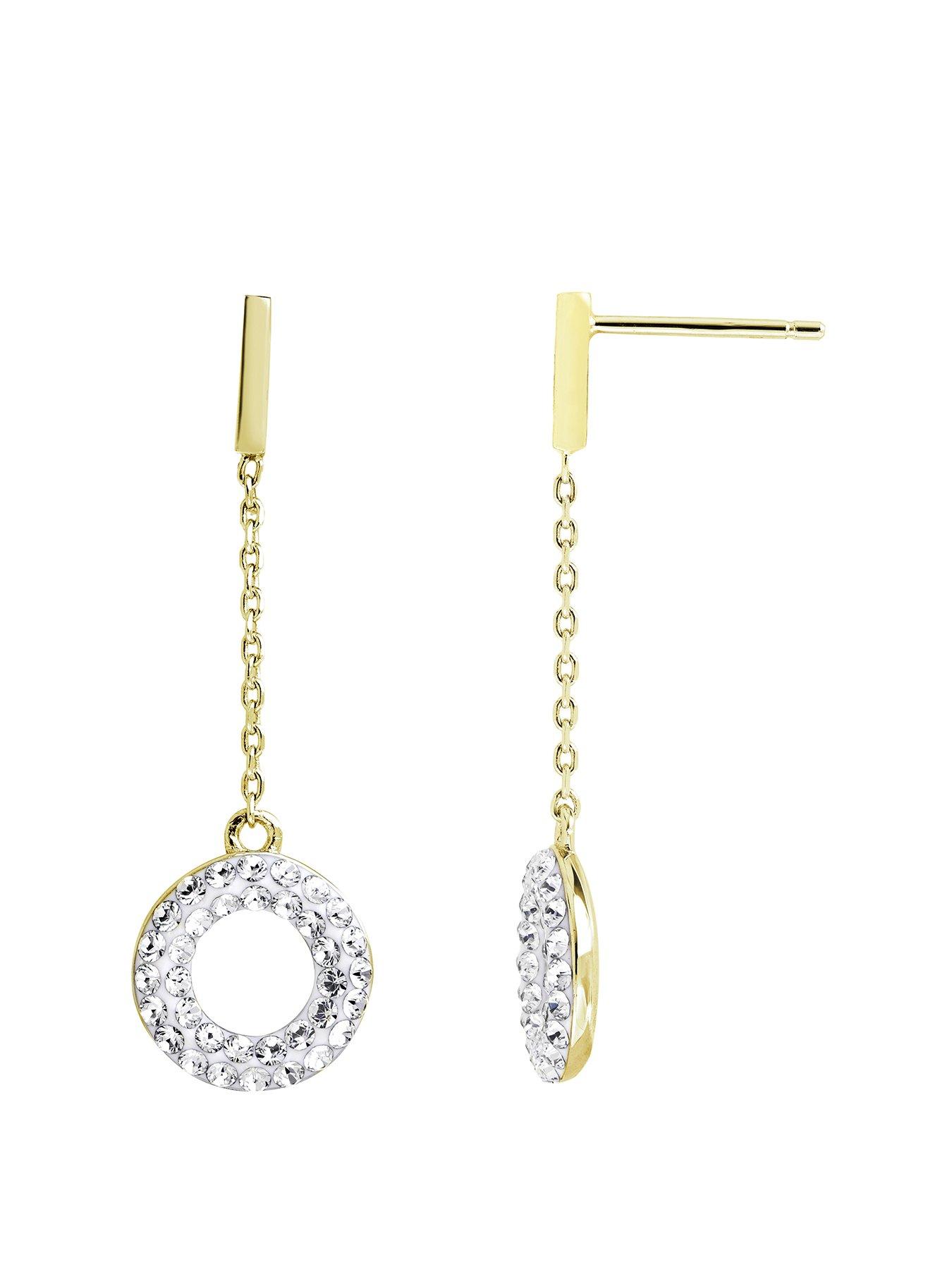 undefined 9ct Gold Plated Sterling Silver Crystal Bar Halo Drop Earrings