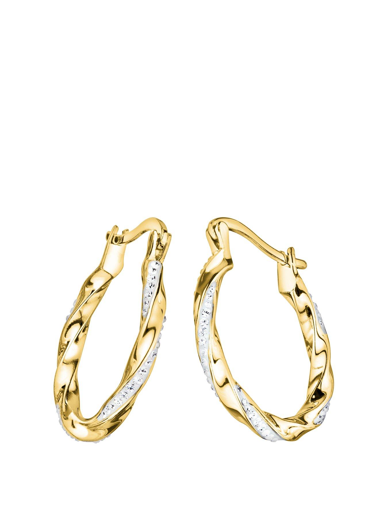 Product photograph of Evoke 9ct Gold Plated Sterling Silver Crystal Twisted 20mm Hoop Earrings from very.co.uk