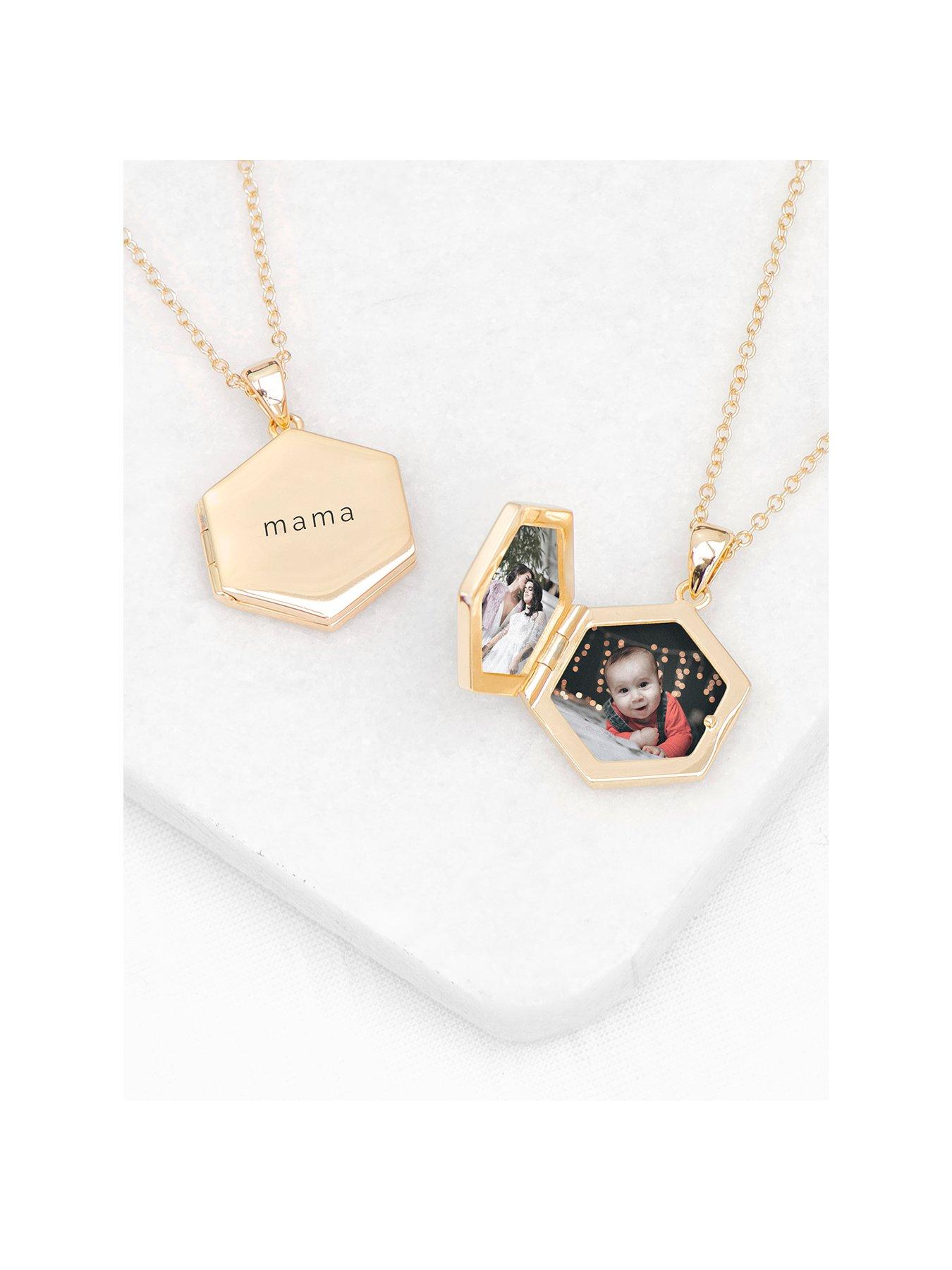Product photograph of Treat Republic Personalised Hexagonal Photo Locket - Gold from very.co.uk